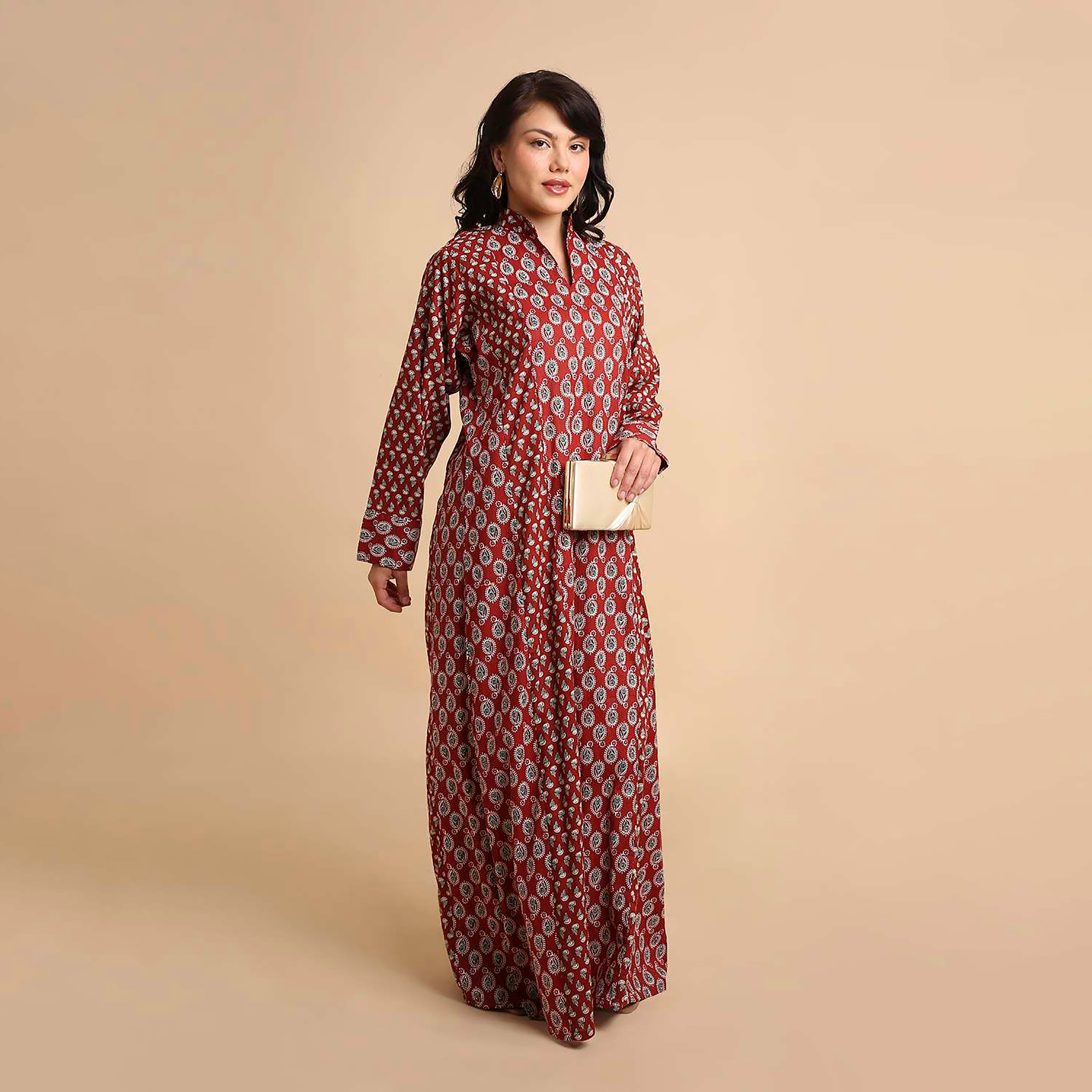 HanaandSara Paisley Print Mandarin Collar Cotton Women's Jalabiya-women-arabicclothing-jalabiyas-image-9
