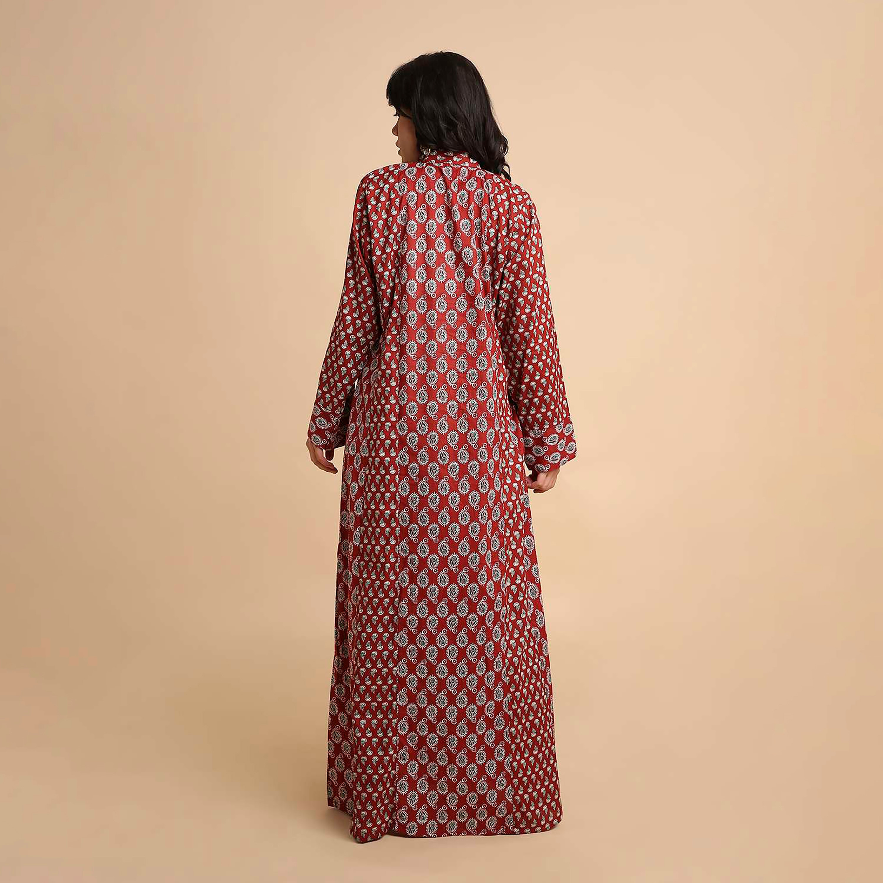 HanaandSara Paisley Print Mandarin Collar Cotton Women's Jalabiya-women-arabicclothing-jalabiyas-image-10