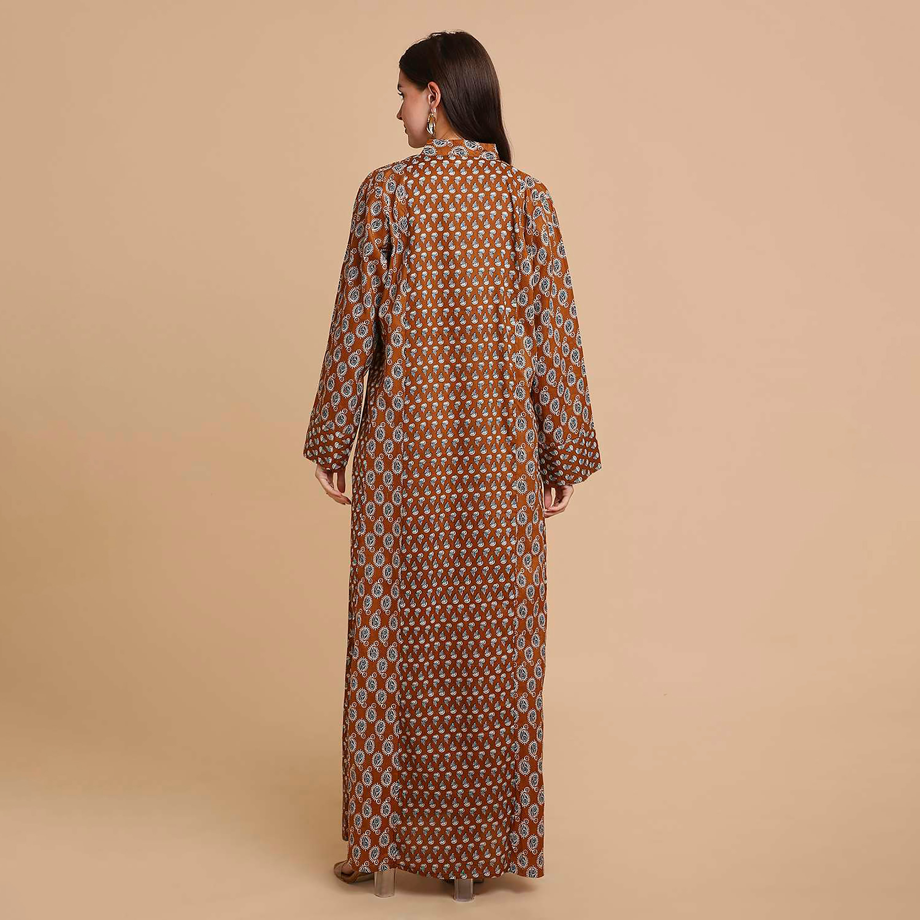جلابية نسائية قطنية بنقشة بيزلي صغيرة (بوتى) وياقة ماندارين (صينية) من هنا آند سارة-women-arabicclothing-jalabiyas-image-20