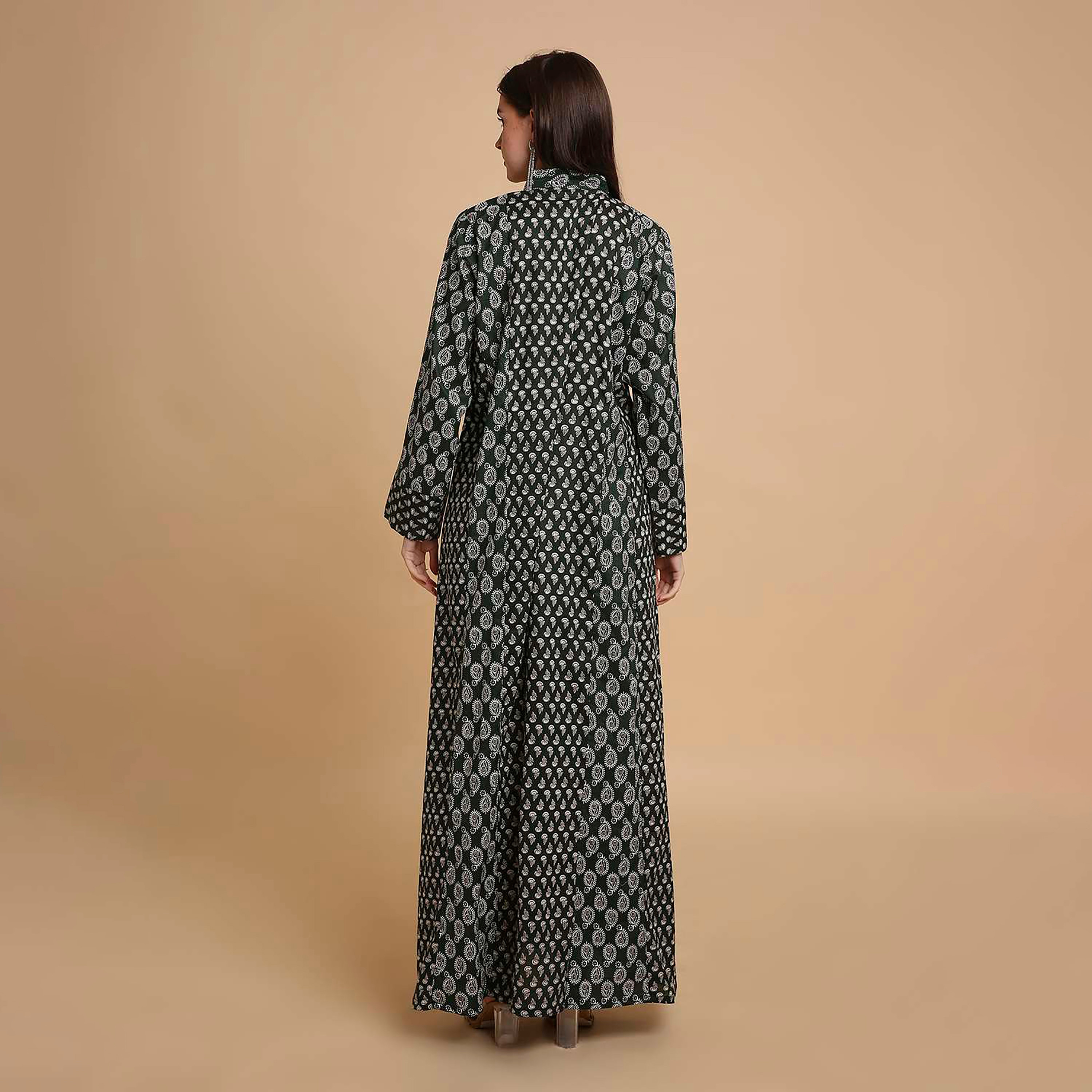 جلابية نسائية قطنية بنقشة بيزلي صغيرة (بوتى) وياقة ماندارين (صينية) من هنا آند سارة-women-arabicclothing-jalabiyas-image-5