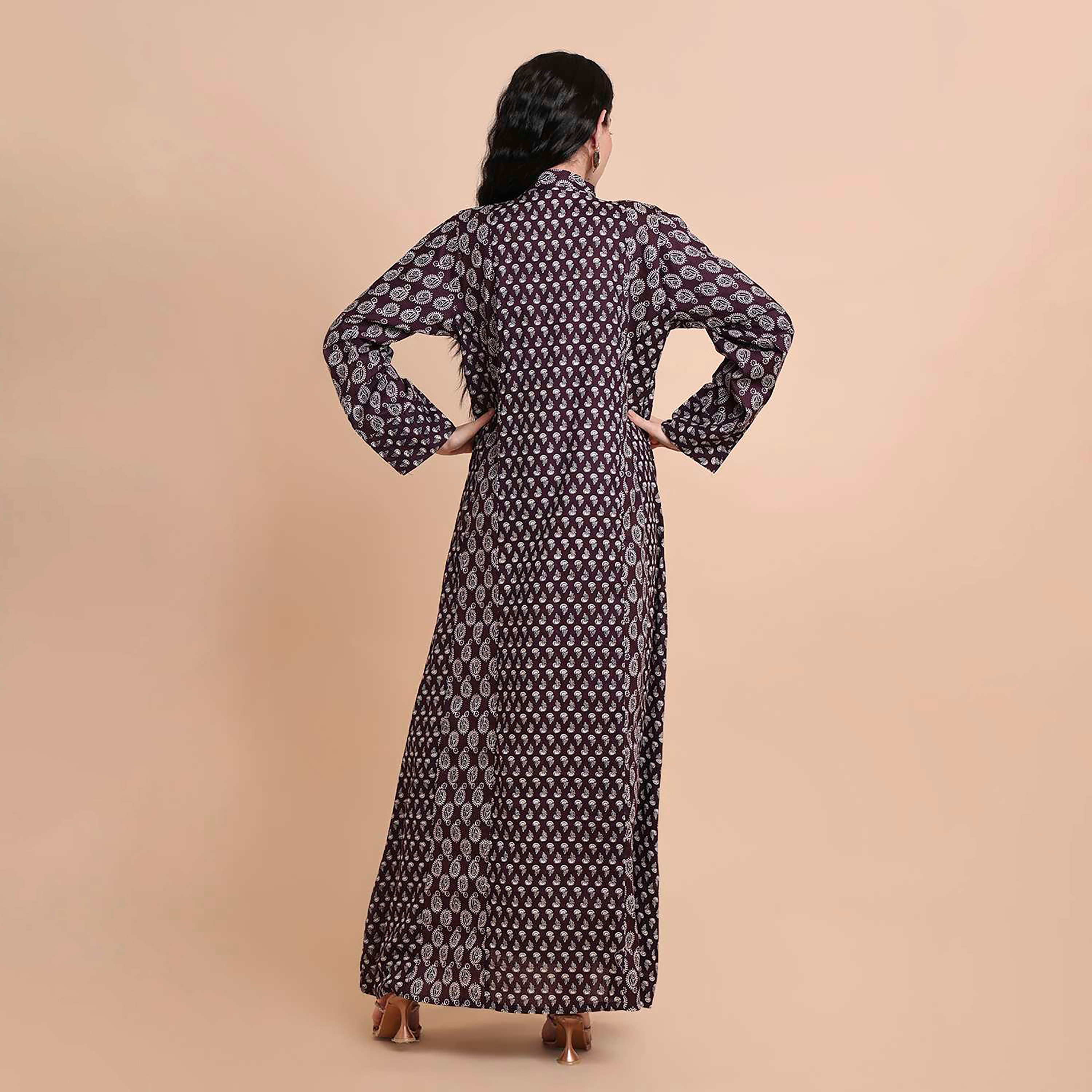 جلابية نسائية قطنية بنقشة بيزلي صغيرة (بوتى) وياقة ماندارين (صينية) من هنا آند سارة-women-arabicclothing-jalabiyas-image-15