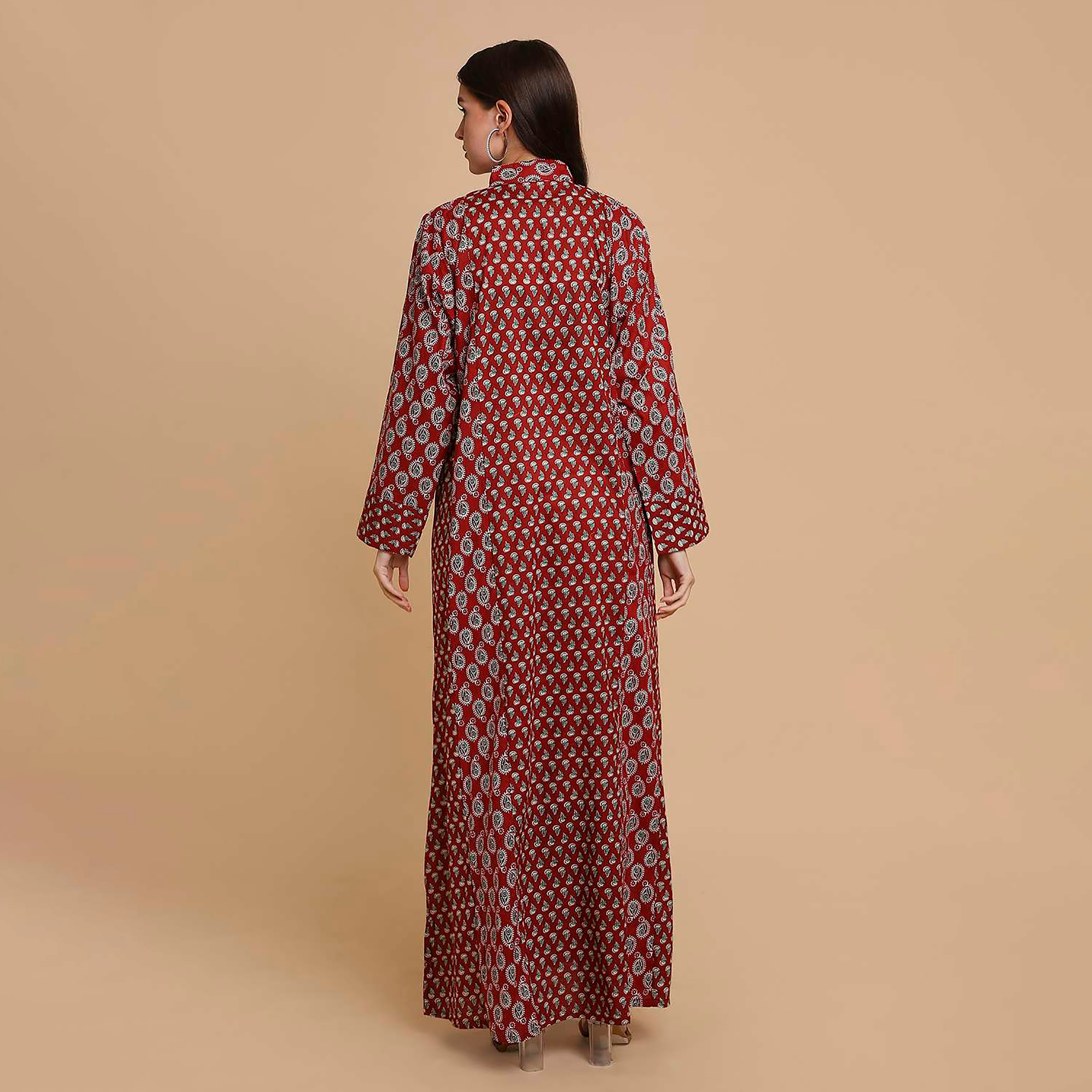 جلابية نسائية قطنية بنقشة بيزلي صغيرة (بوتى) وياقة ماندارين (صينية) من هنا آند سارة-women-arabicclothing-jalabiyas-image-10