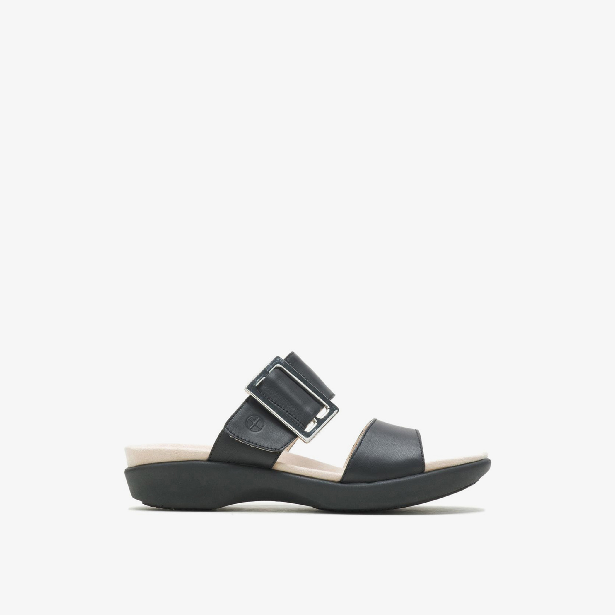 صندل دوري 2 باند سلايد نسائي أسود سادة من هاش بابيز-women-shoes-sandals-flats-image-1