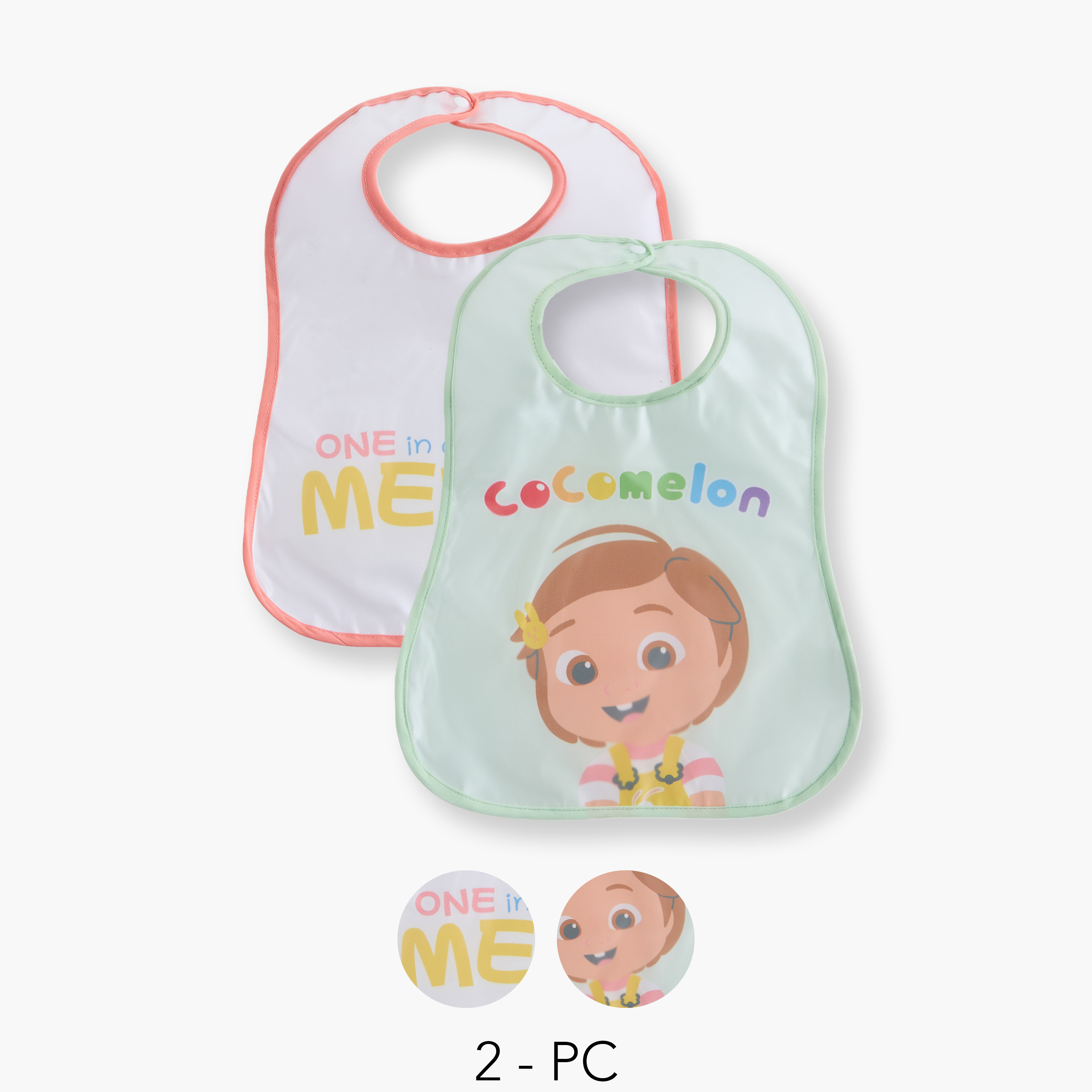 Disney Cocomelon Print Bib with Button Closure - Set of 2-baby-feeding-bibs-image-1