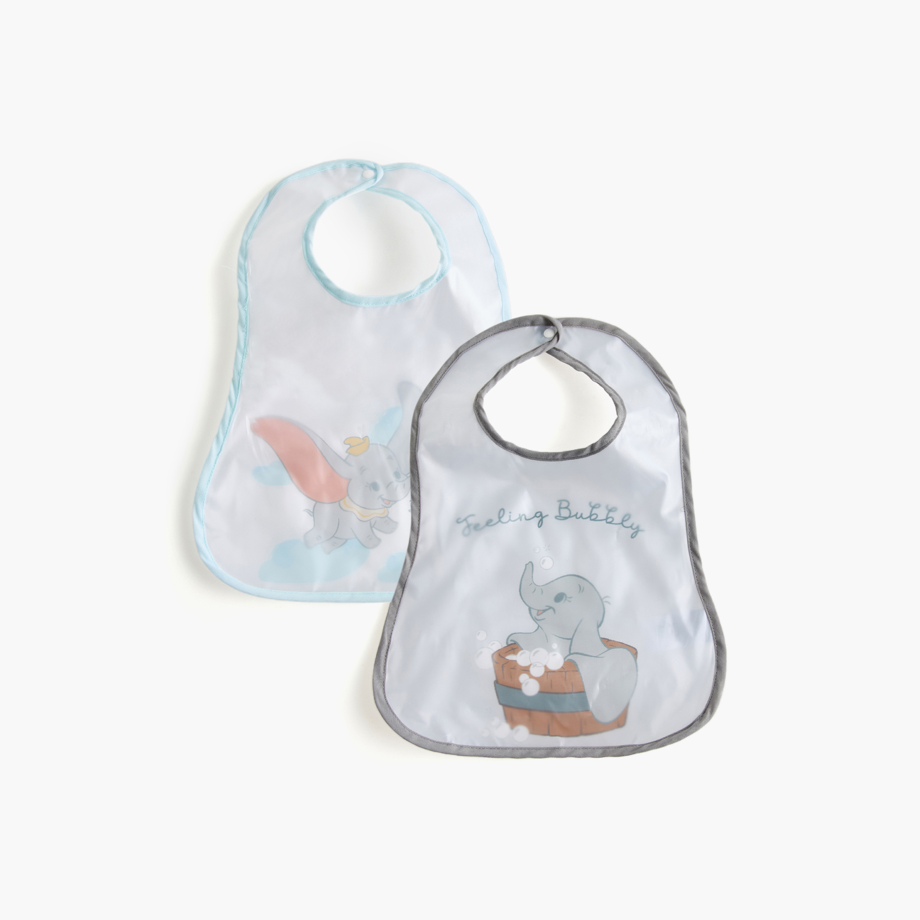 Disney Dumbo Print Bib with Button Closure - Set of 2-baby-feeding-bibs-image-1