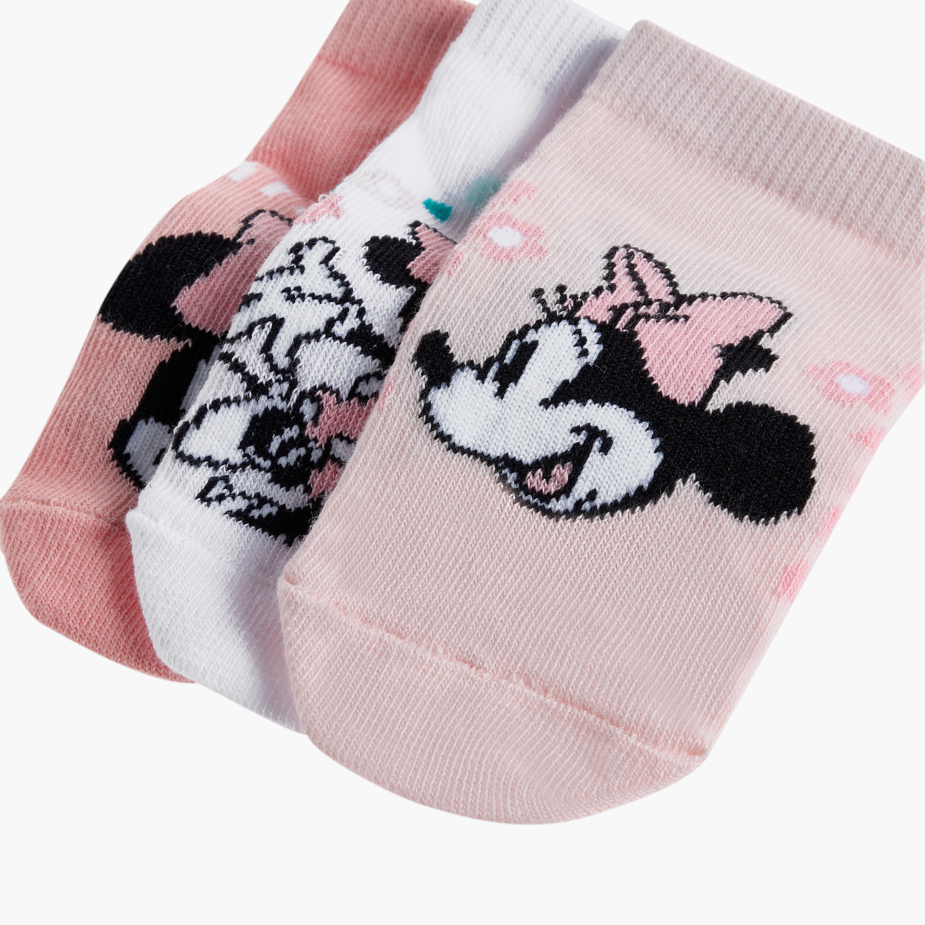 Disney Minnie Mouse Print Ankle Length Socks - Set of 3-baby-girls-accessories-socks-image-4