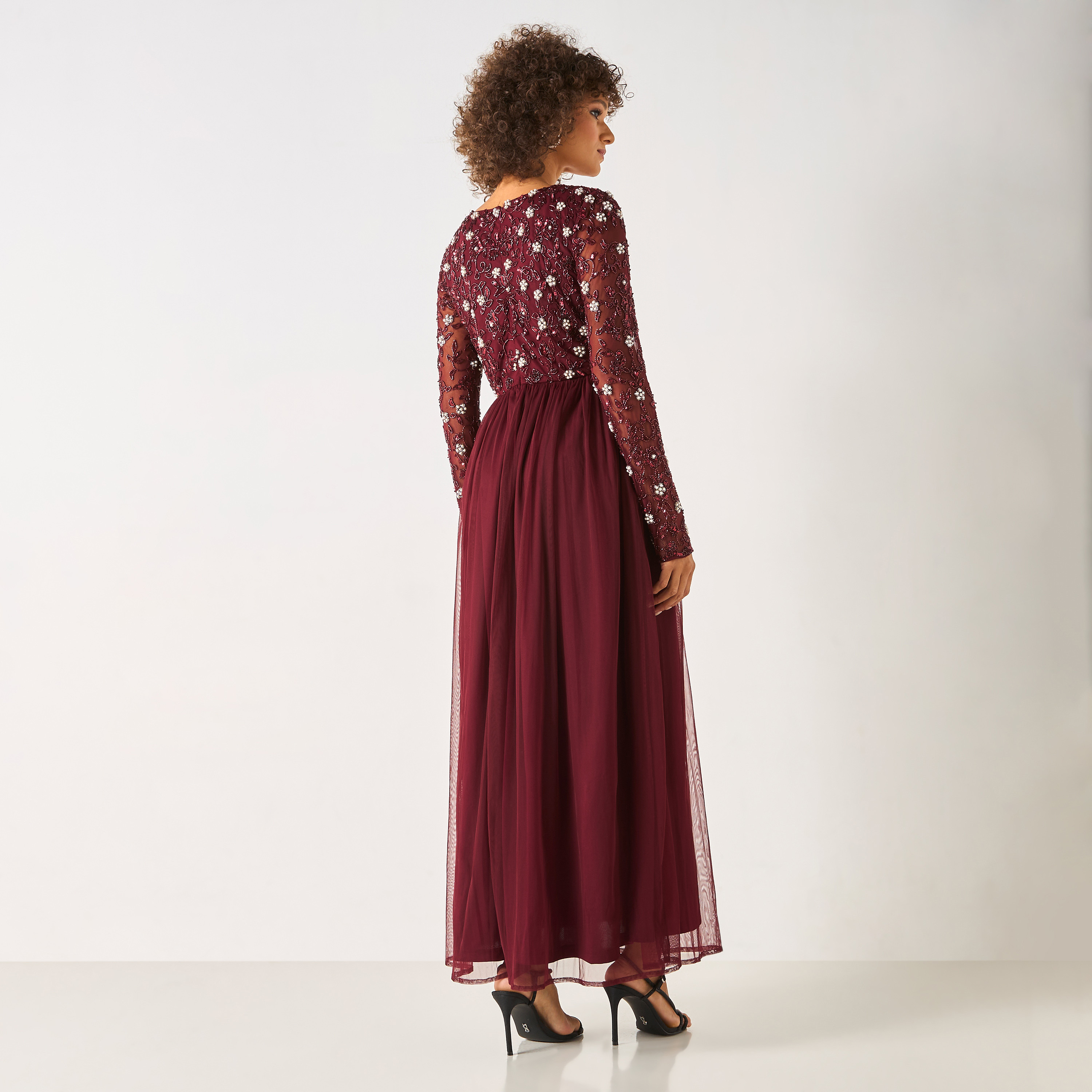 CHARME Embellished Round Neck Maxi Dress with Long Sleeves-women-clothing-dresses-image-3