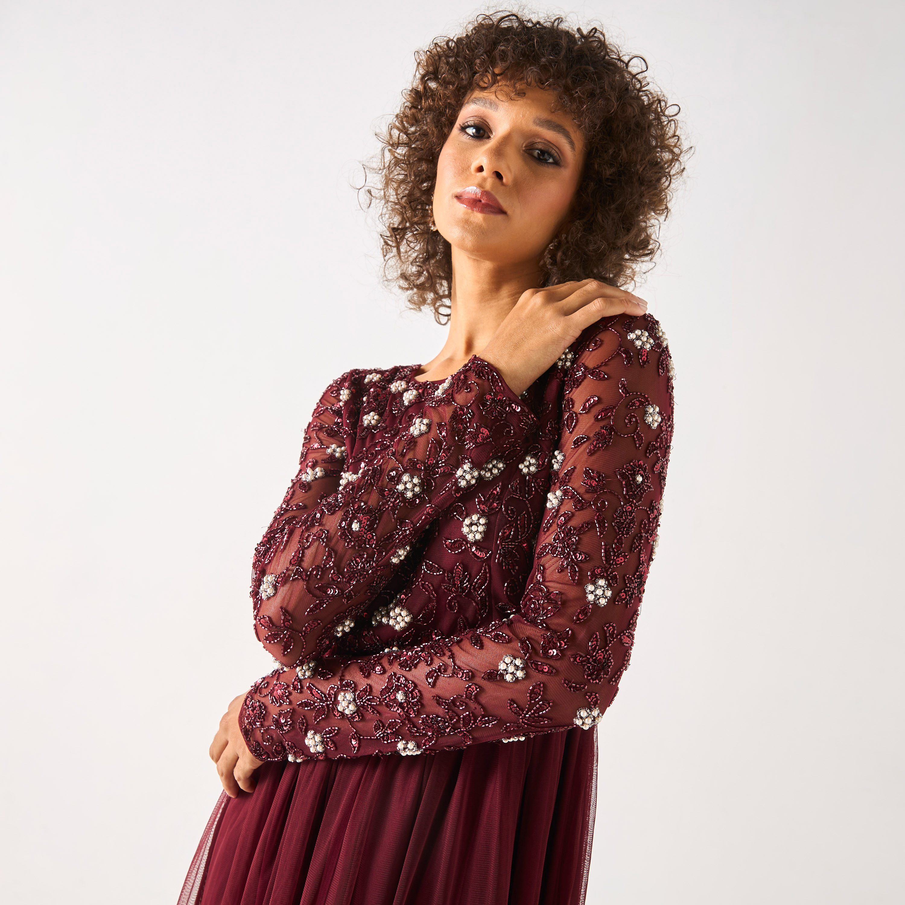 CHARME Embellished Round Neck Maxi Dress with Long Sleeves-women-clothing-dresses-image-4