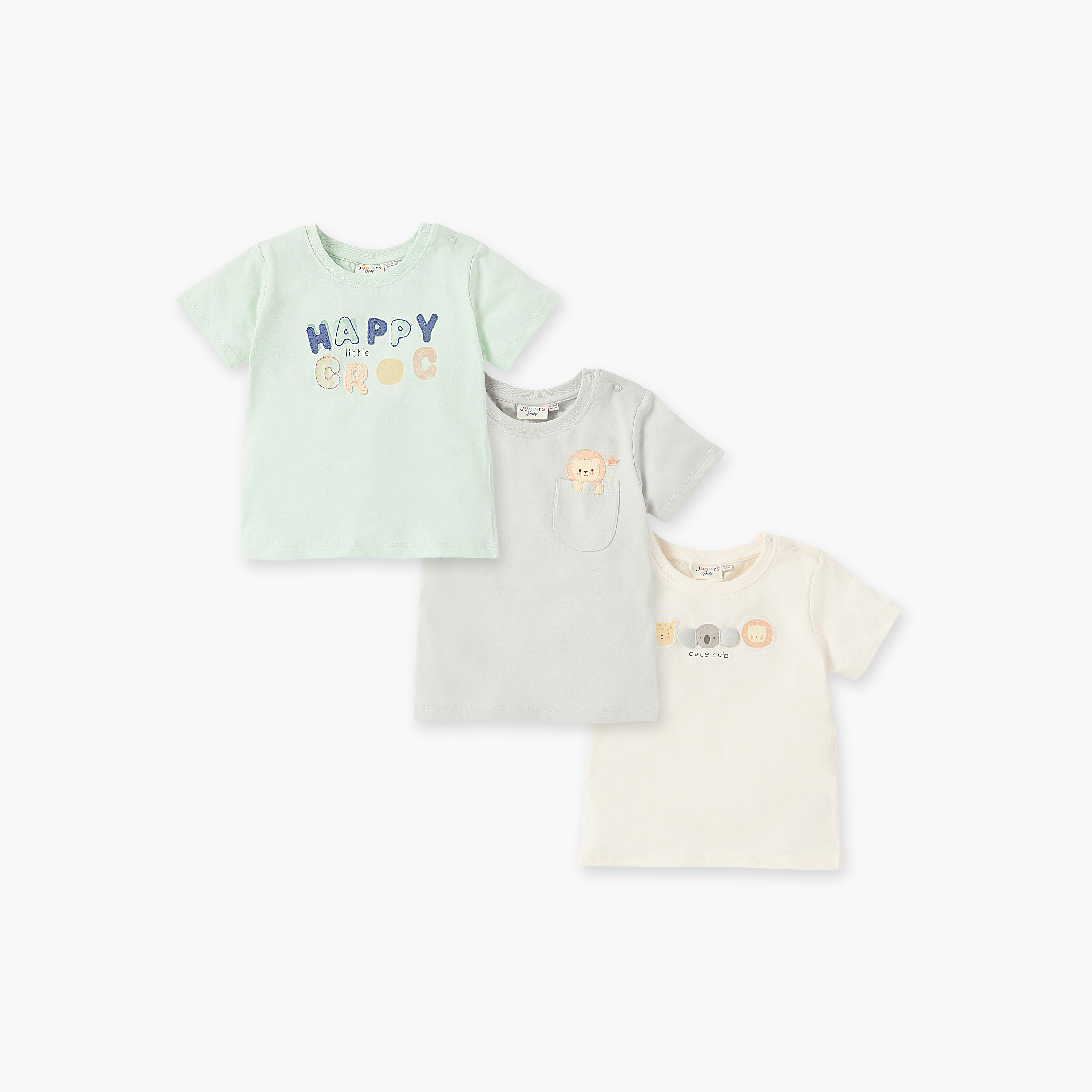 Juniors Printed Crew Neck T-shirt with Short Sleeves - Set of 3-baby-boys-clothing-tshirtsandpolos-image-1