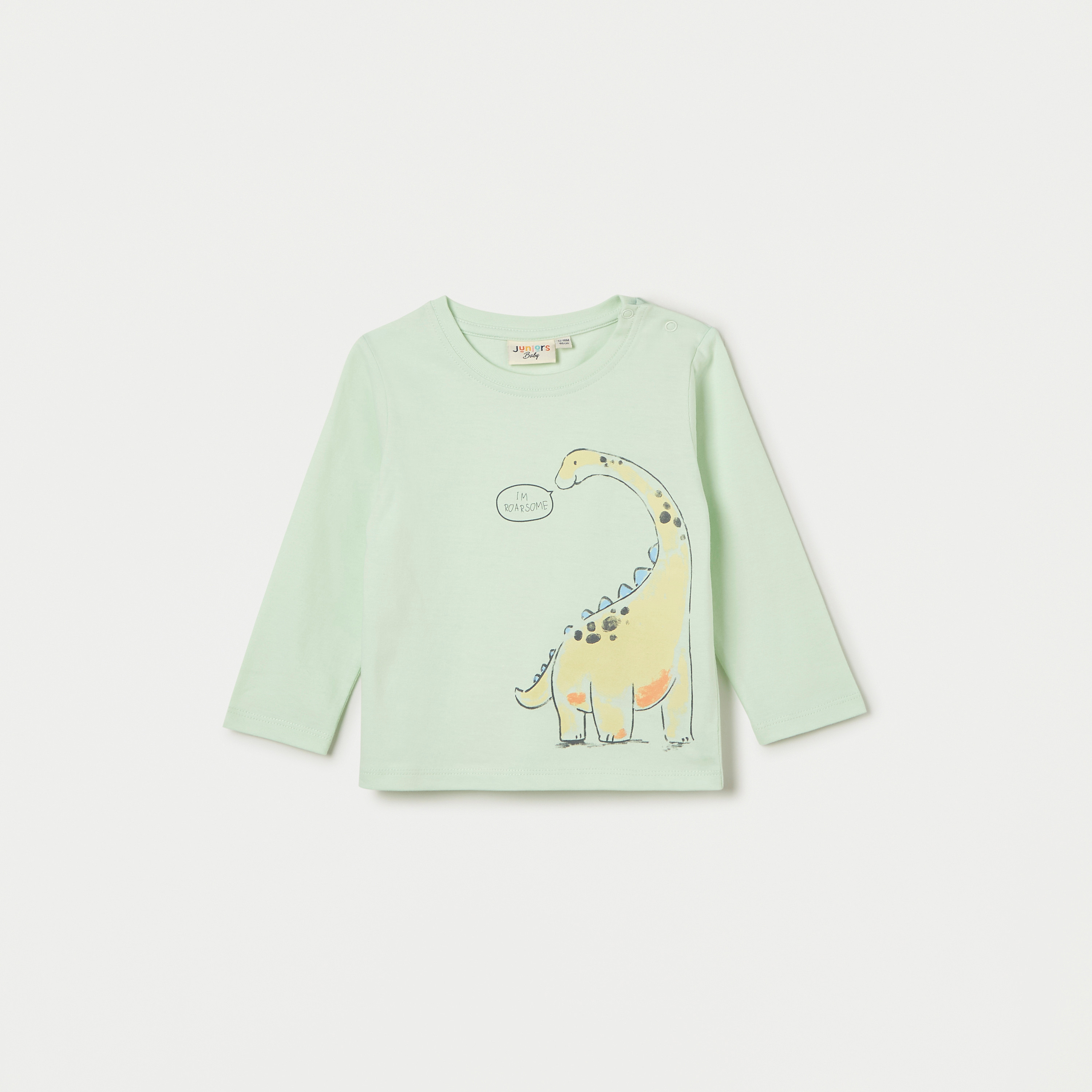 Juniors Dinosaur Print T-shirt with Crew Neck and Long Sleeves-baby-boys-clothing-tshirtsandpolos-image-1