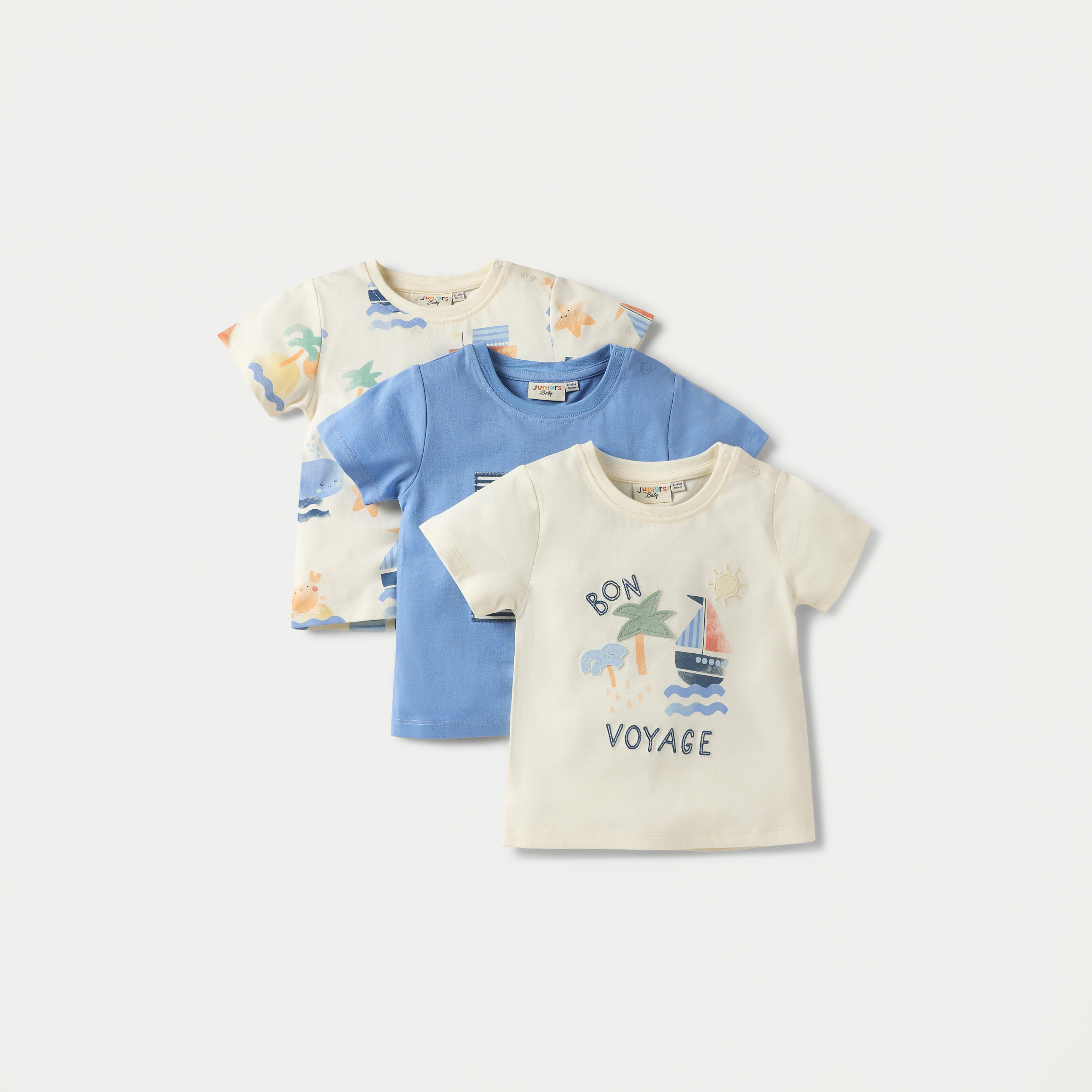 Juniors Printed Crew Neck T-shirt with Short Sleeves - Set of 3-baby-boys-clothing-tshirtsandpolos-image-1
