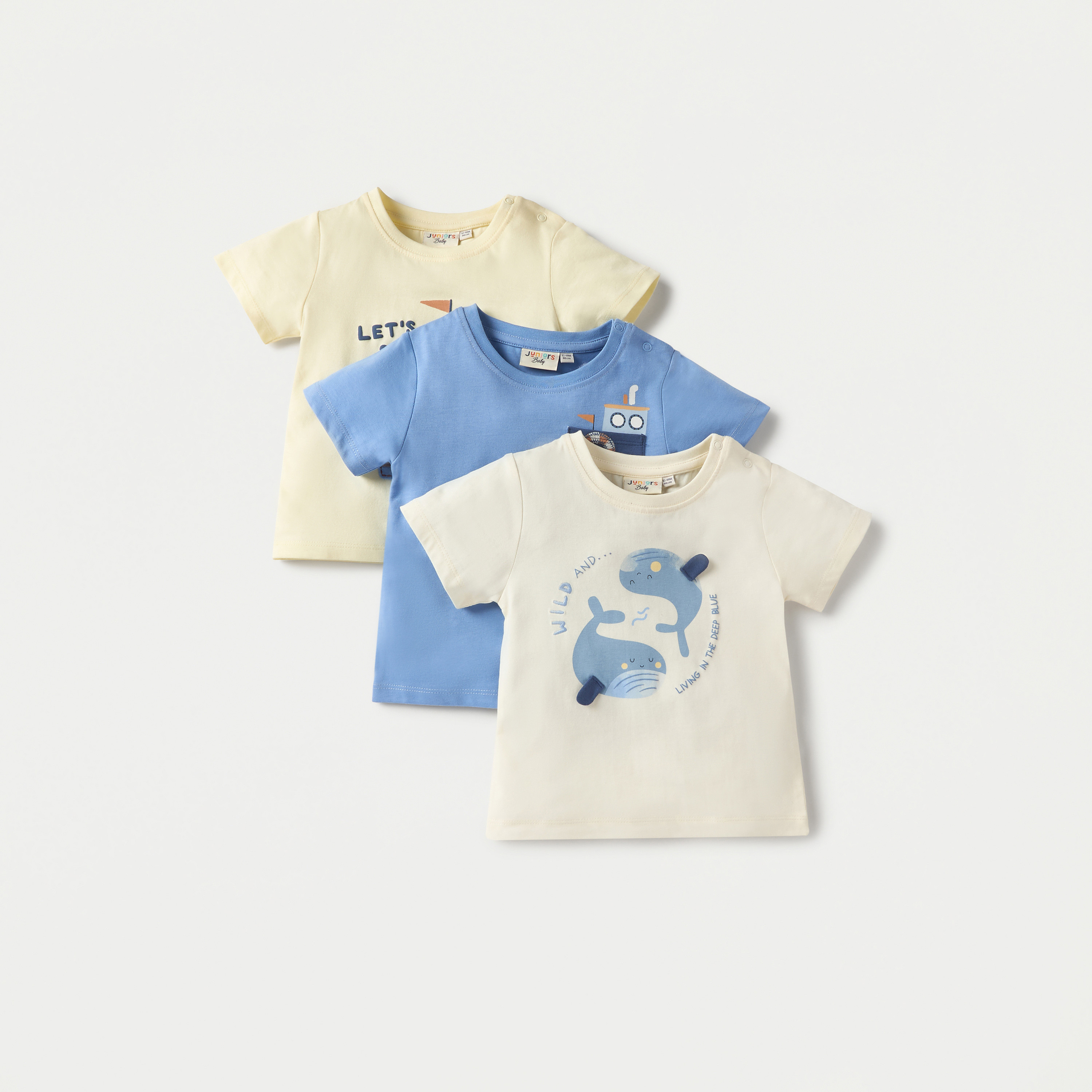 Juniors Printed Crew Neck T-shirt with Short Sleeves - Set of 3-baby-boys-clothing-tshirtsandpolos-image-1