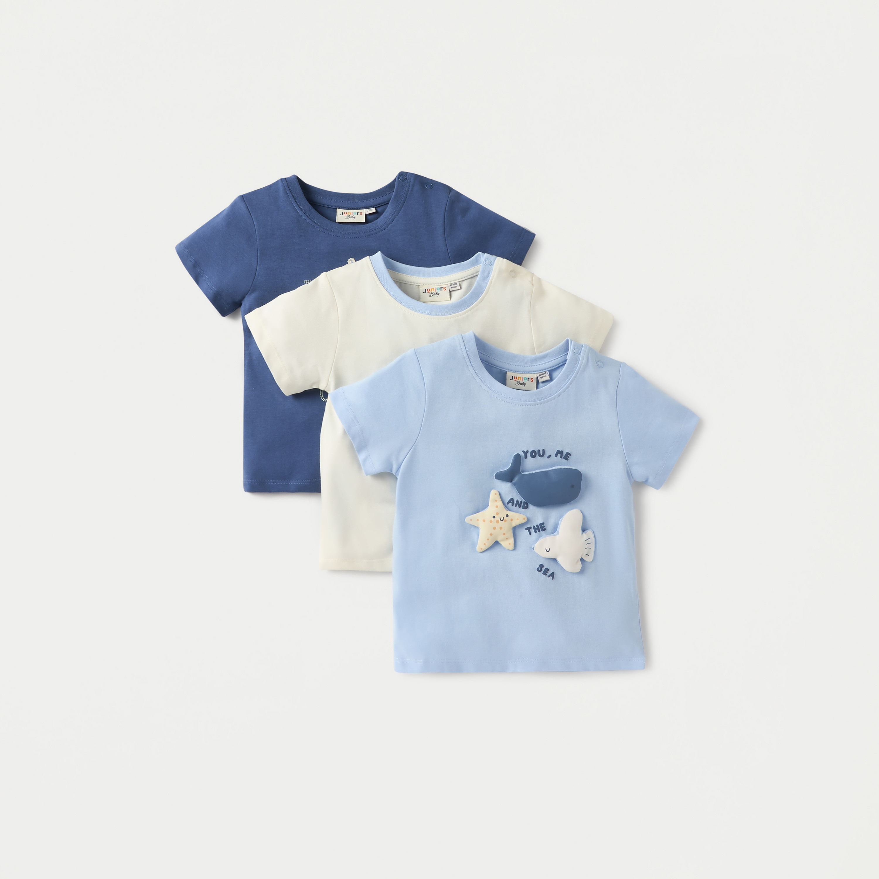 Juniors Applique Detail T-shirt with Short Sleeves - Set of 3-baby-boys-clothing-tshirtsandpolos-image-1
