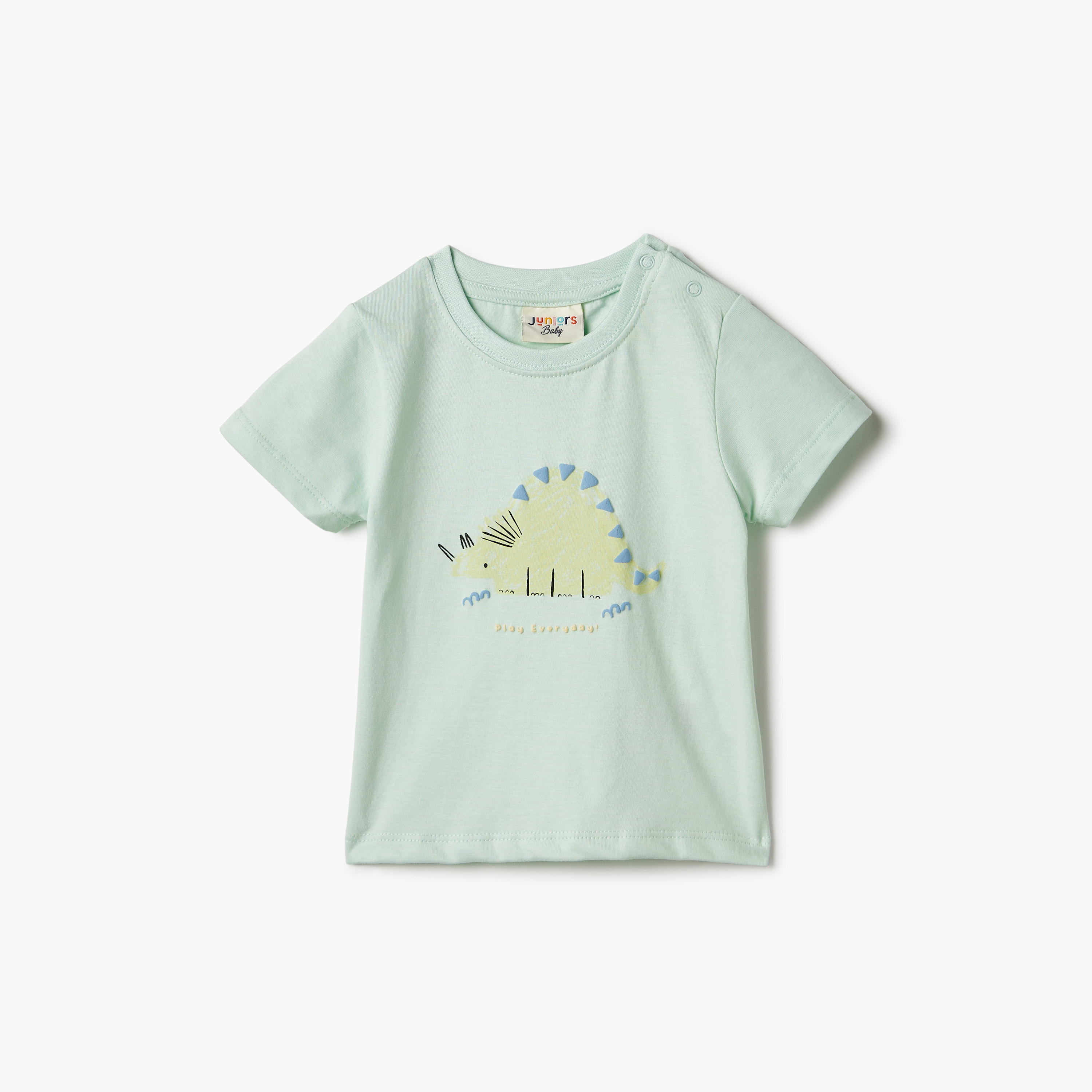 Juniors Graphic Print Crew Neck T-shirt with Short Sleeves and Button Closure-baby-boys-clothing-tshirtsandpolos-image-1