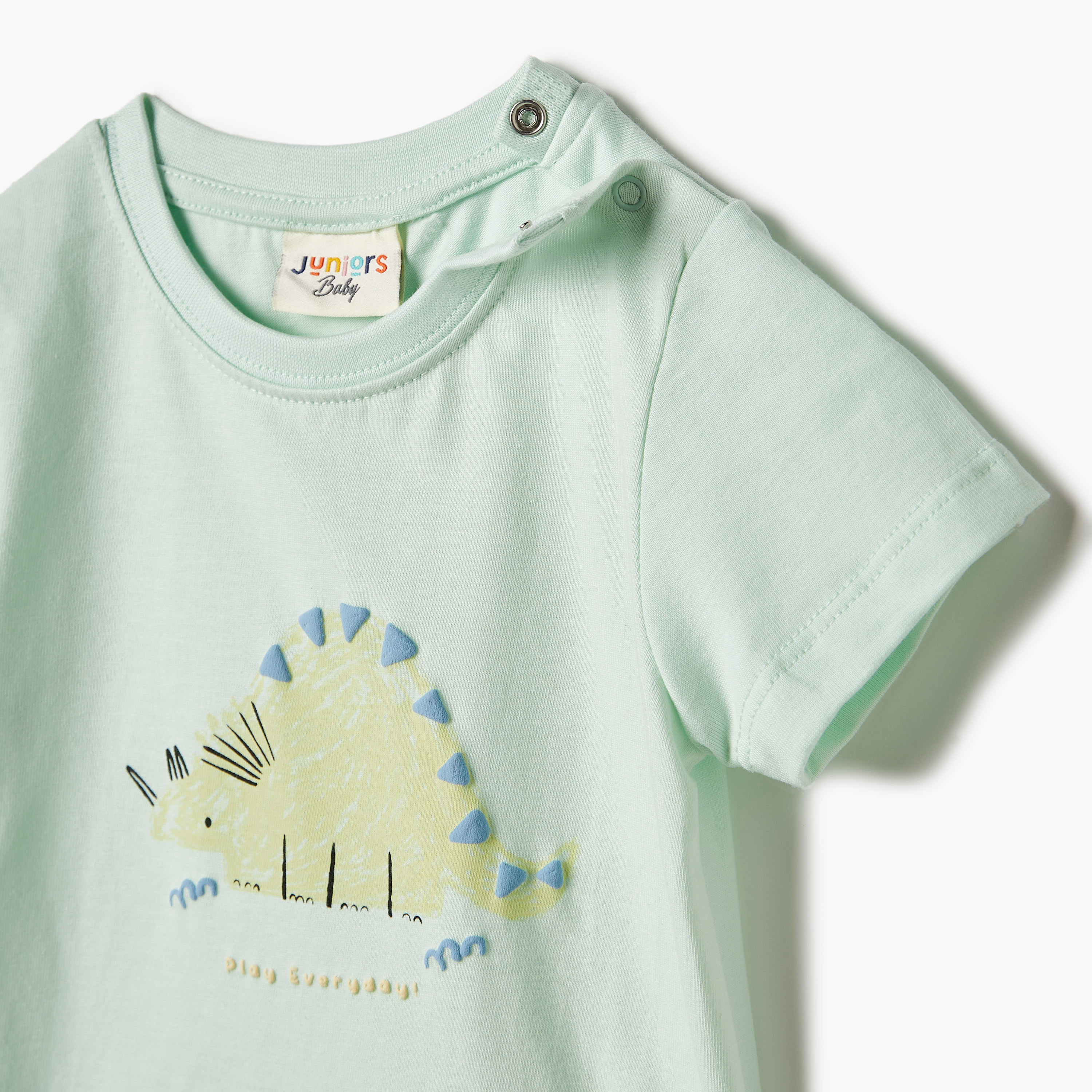 Juniors Graphic Print Crew Neck T-shirt with Short Sleeves and Button Closure-baby-boys-clothing-tshirtsandpolos-image-3