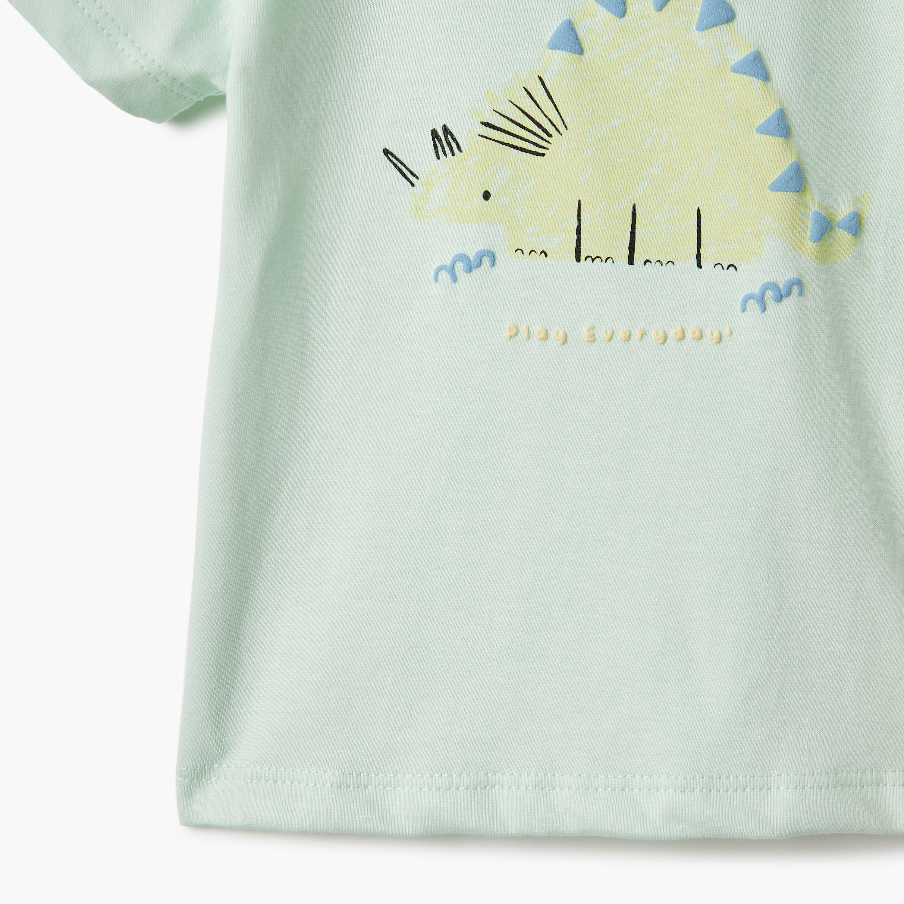 Juniors Graphic Print Crew Neck T-shirt with Short Sleeves and Button Closure-baby-boys-clothing-tshirtsandpolos-image-4