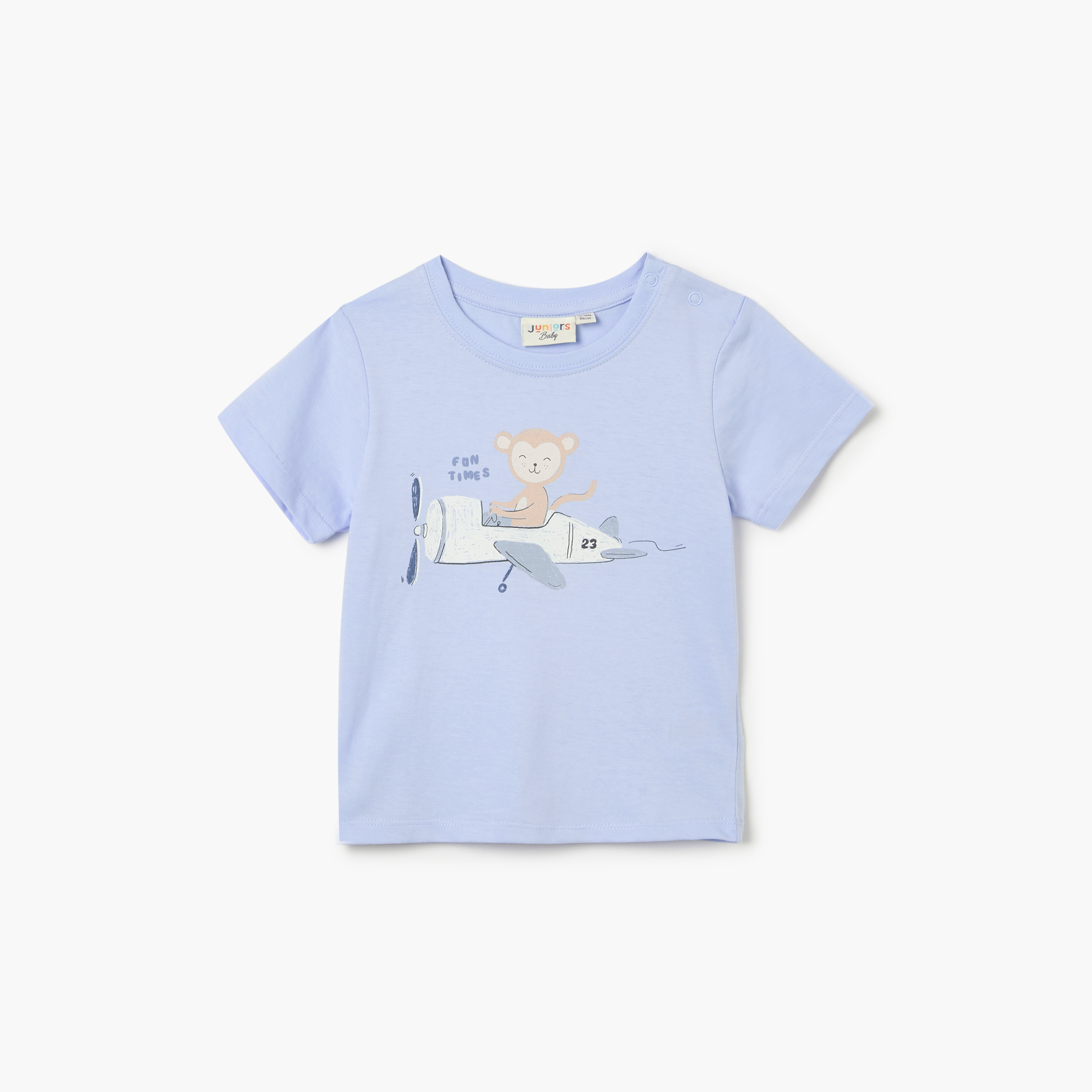 Juniors Graphic Print Crew Neck T-shirt with Short Sleeves and Button Closure-baby-boys-clothing-tshirtsandpolos-image-1