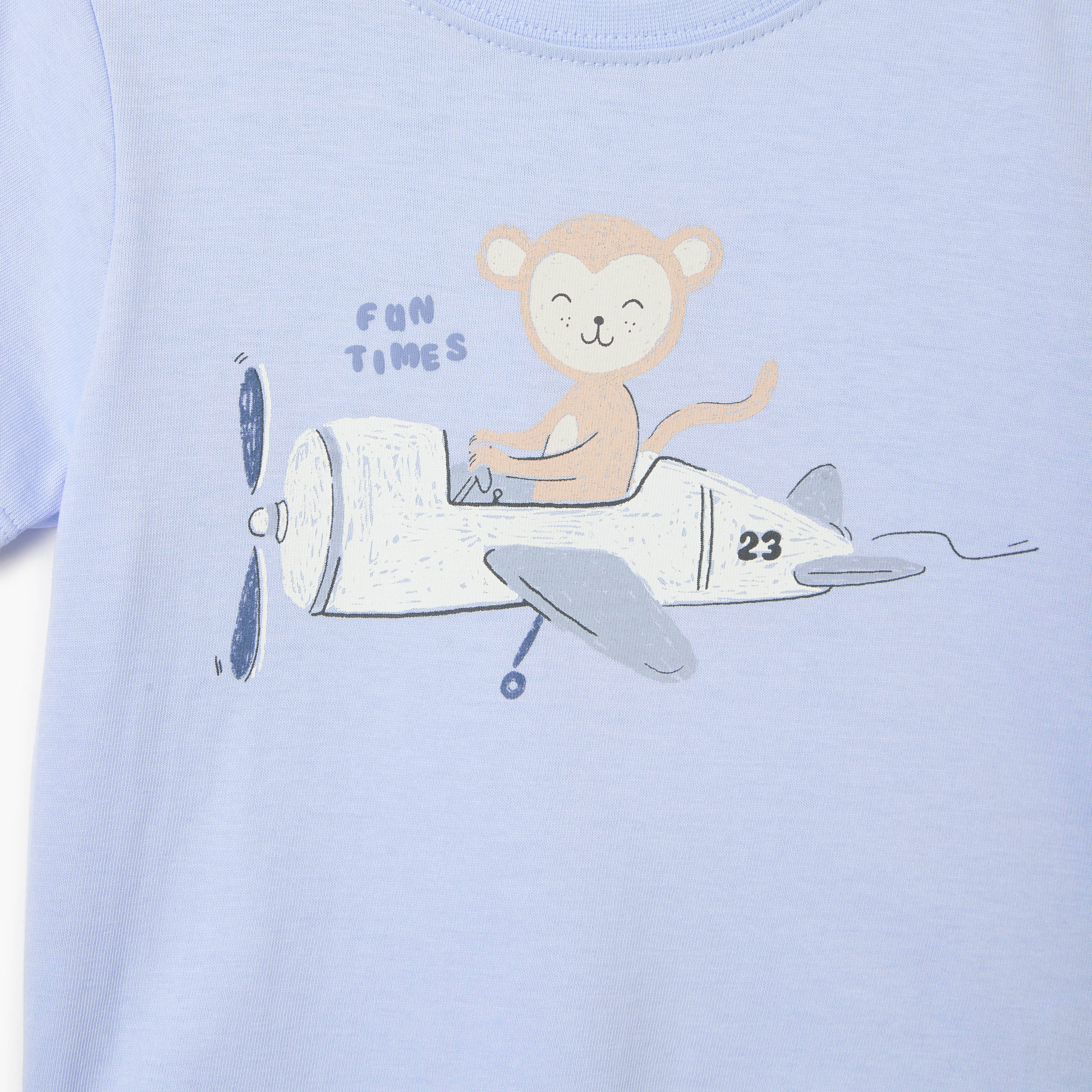 Juniors Graphic Print Crew Neck T-shirt with Short Sleeves and Button Closure-baby-boys-clothing-tshirtsandpolos-image-4