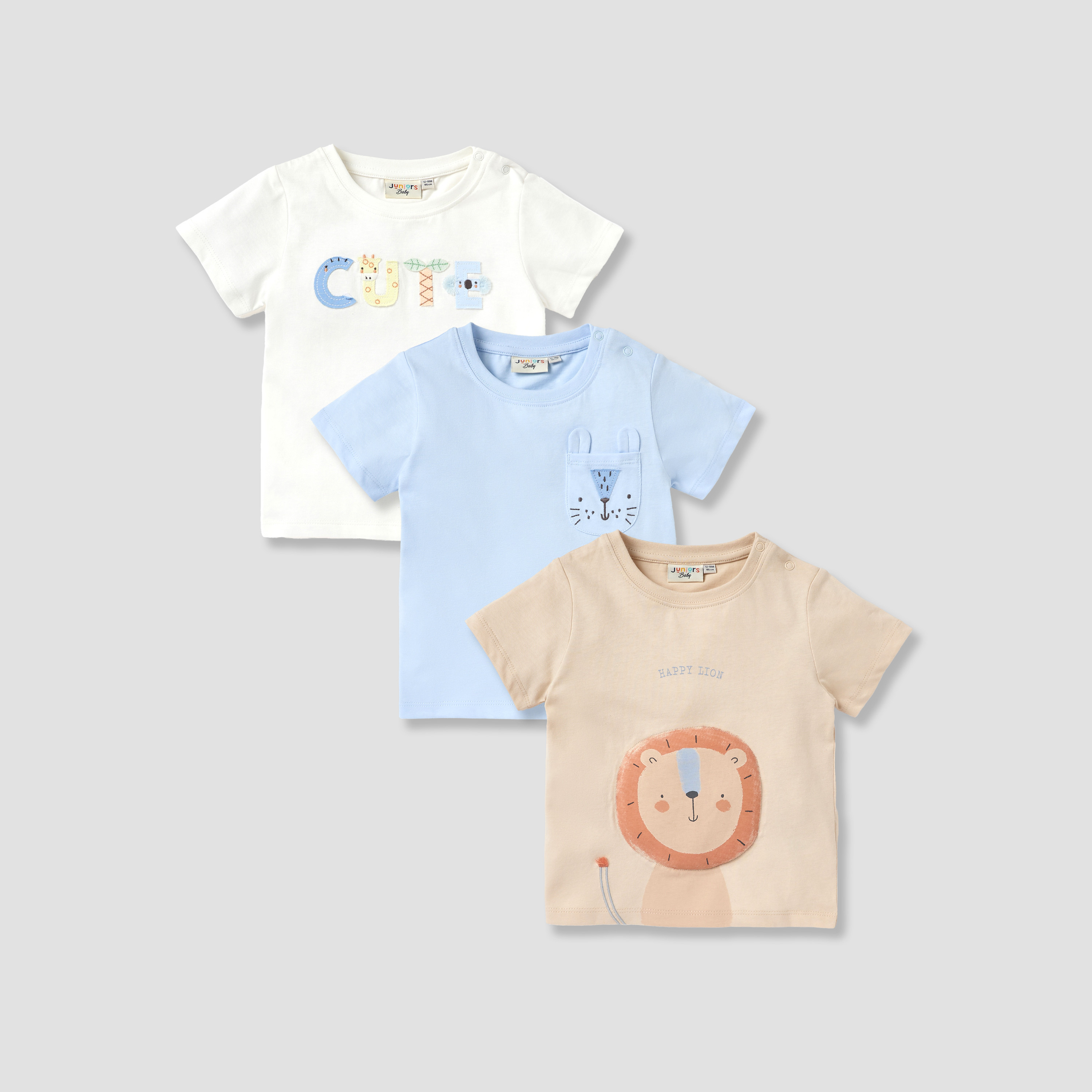 Juniors Animal Applique T-shirt with Button Closure - Set of 3-baby-boys-clothing-tshirtsandpolos-image-1