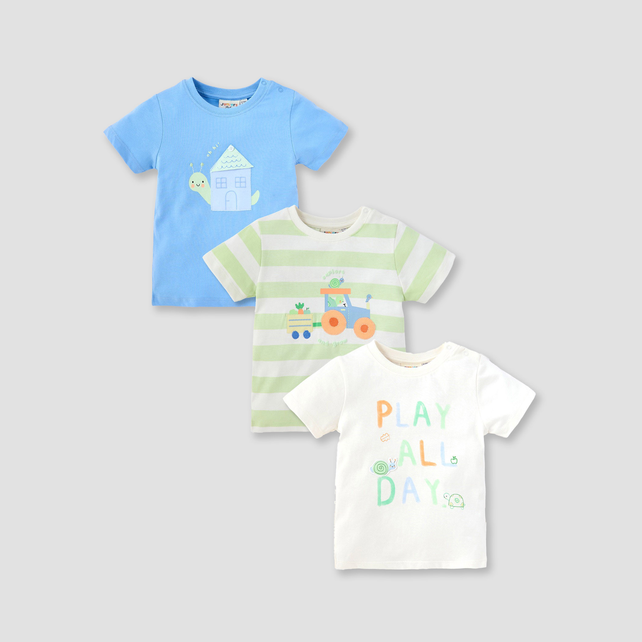 Juniors Applique Detail T-shirt with Short Sleeves - Set of 3-baby-boys-clothing-multipacks-image-1
