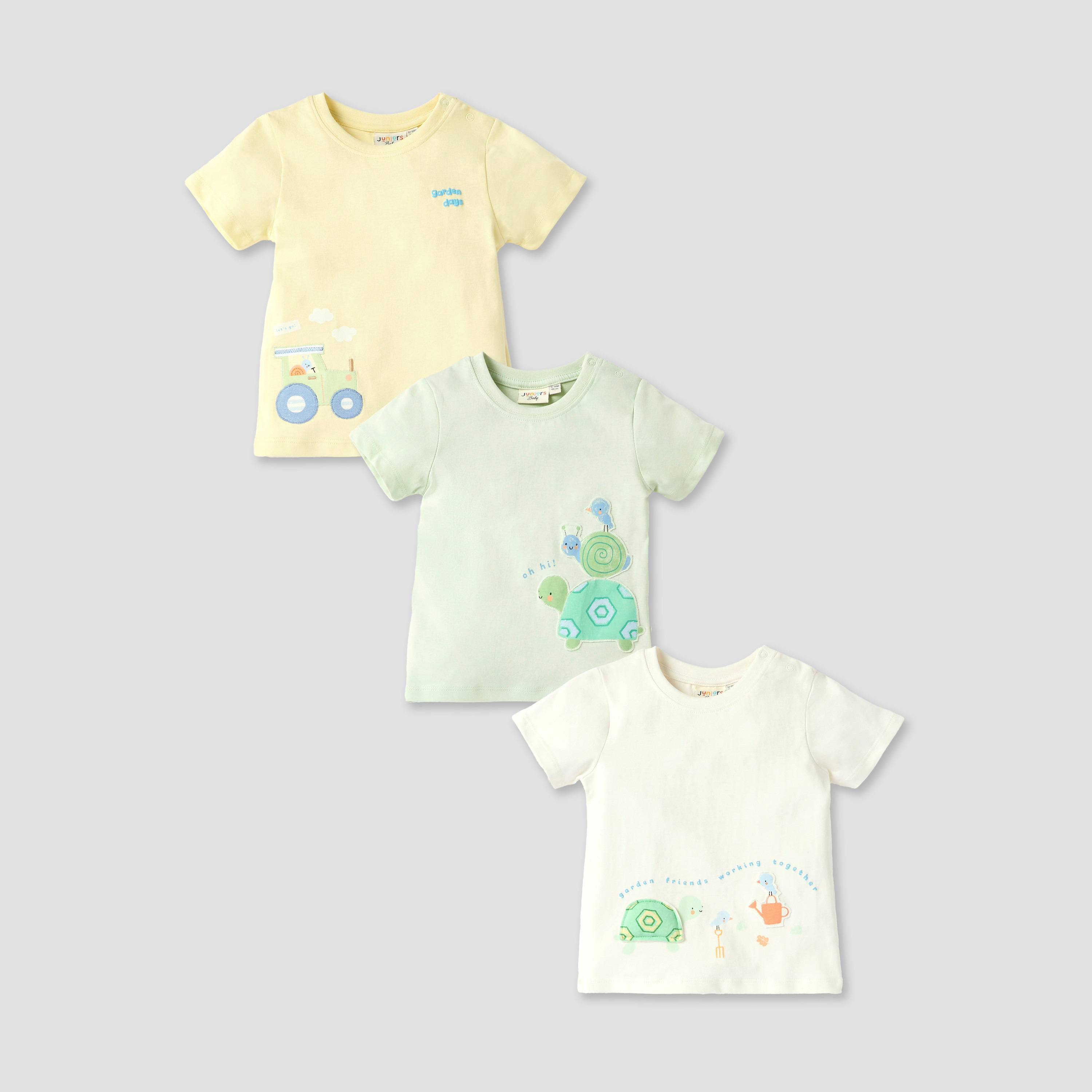 Juniors Applique Detail T-shirt with Short Sleeves - Set of 3-baby-boys-clothing-multipacks-image-1
