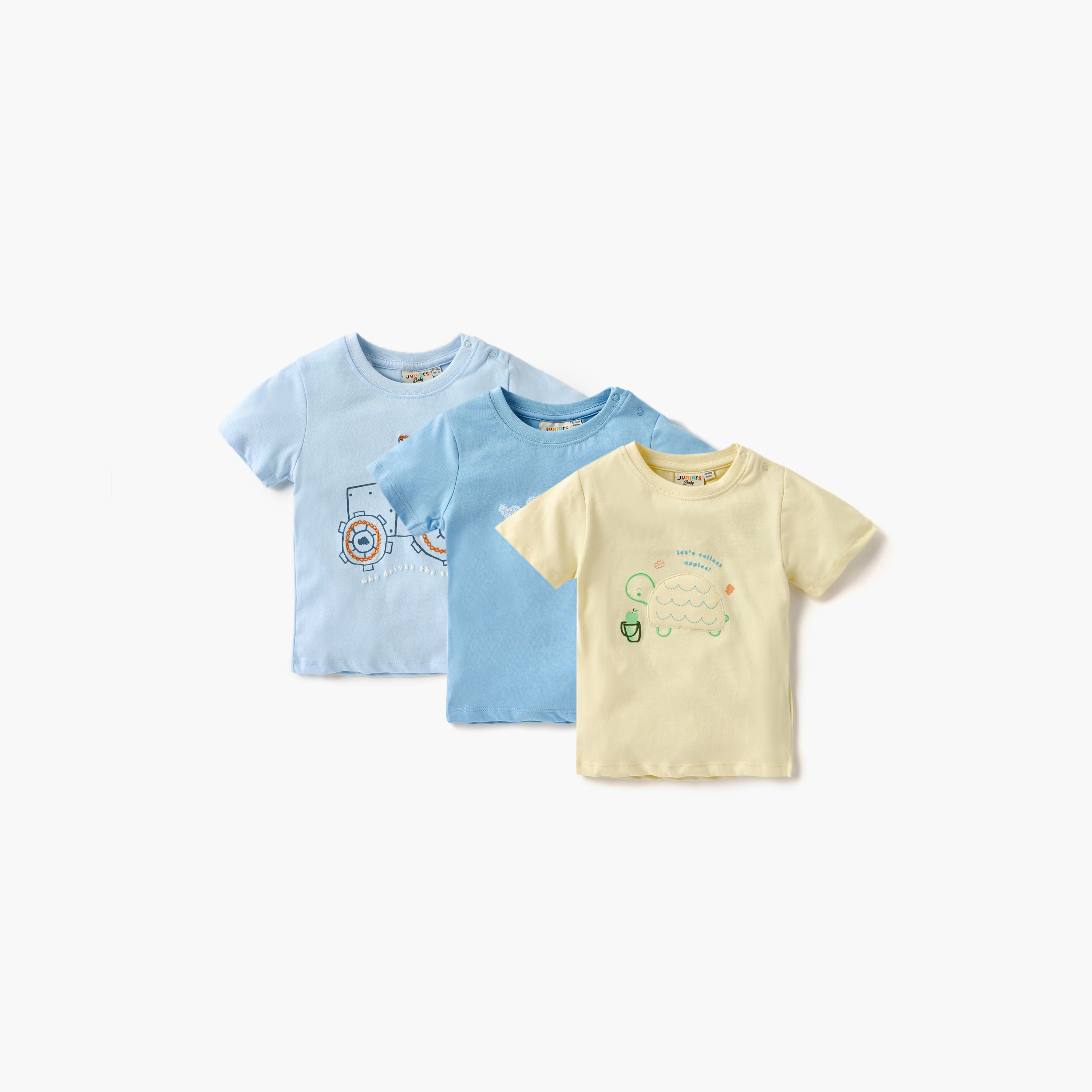 Juniors Graphic Print T-shirt with Short Sleeves and Button Closure - Set of 3-baby-boys-clothing-multipacks-image-1