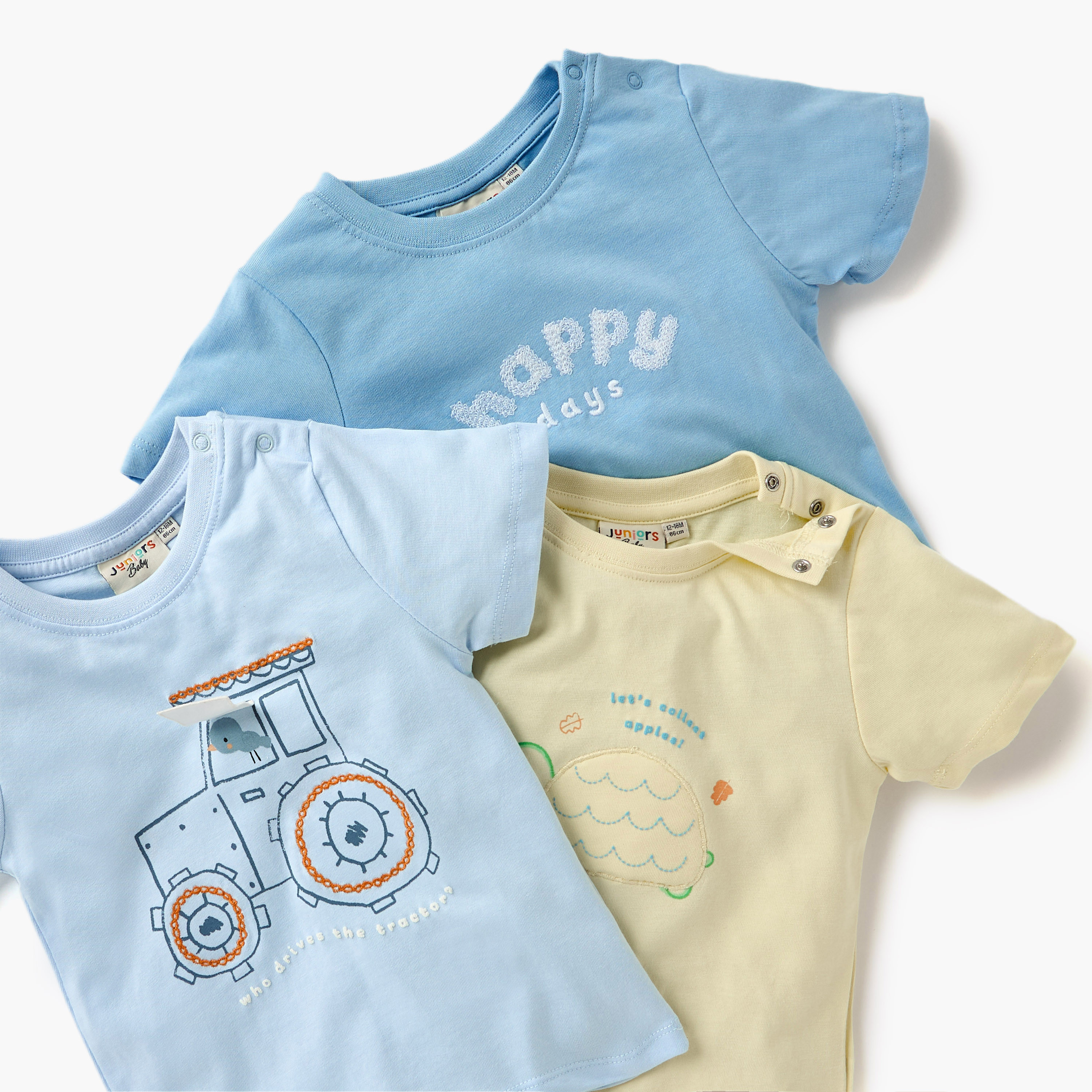 Juniors Graphic Print T-shirt with Short Sleeves and Button Closure - Set of 3-baby-boys-clothing-multipacks-image-5