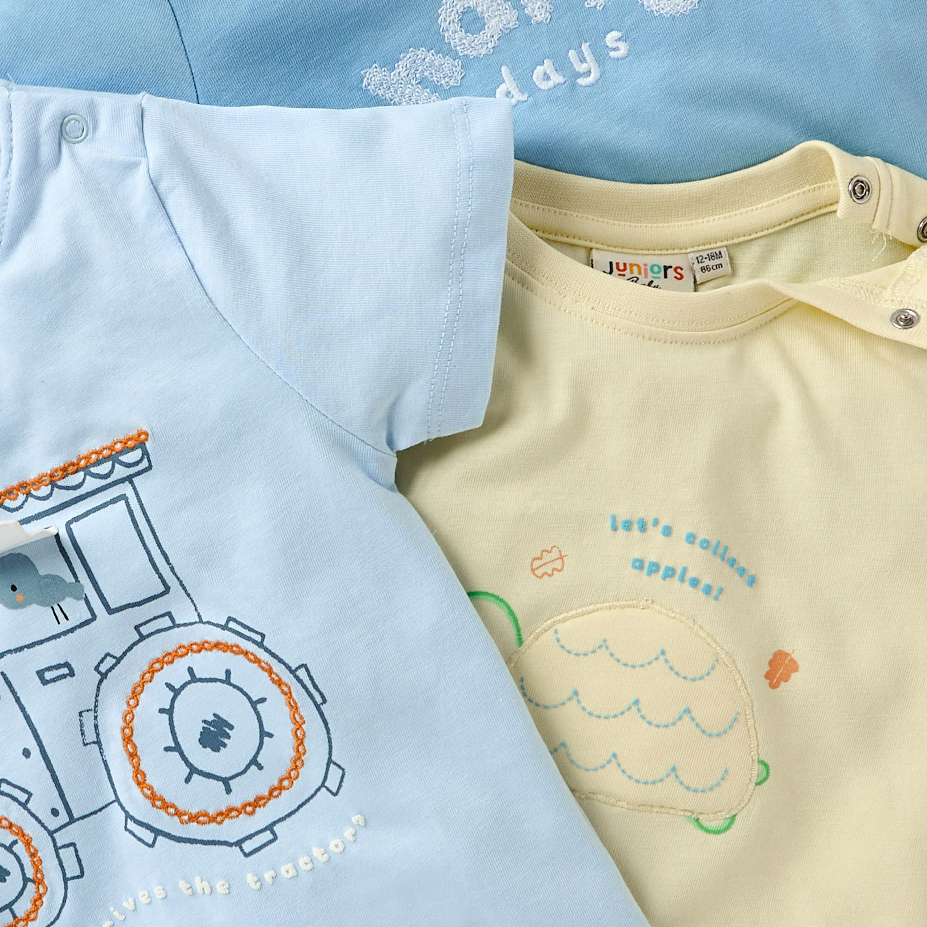 Juniors Graphic Print T-shirt with Short Sleeves and Button Closure - Set of 3-baby-boys-clothing-multipacks-image-7