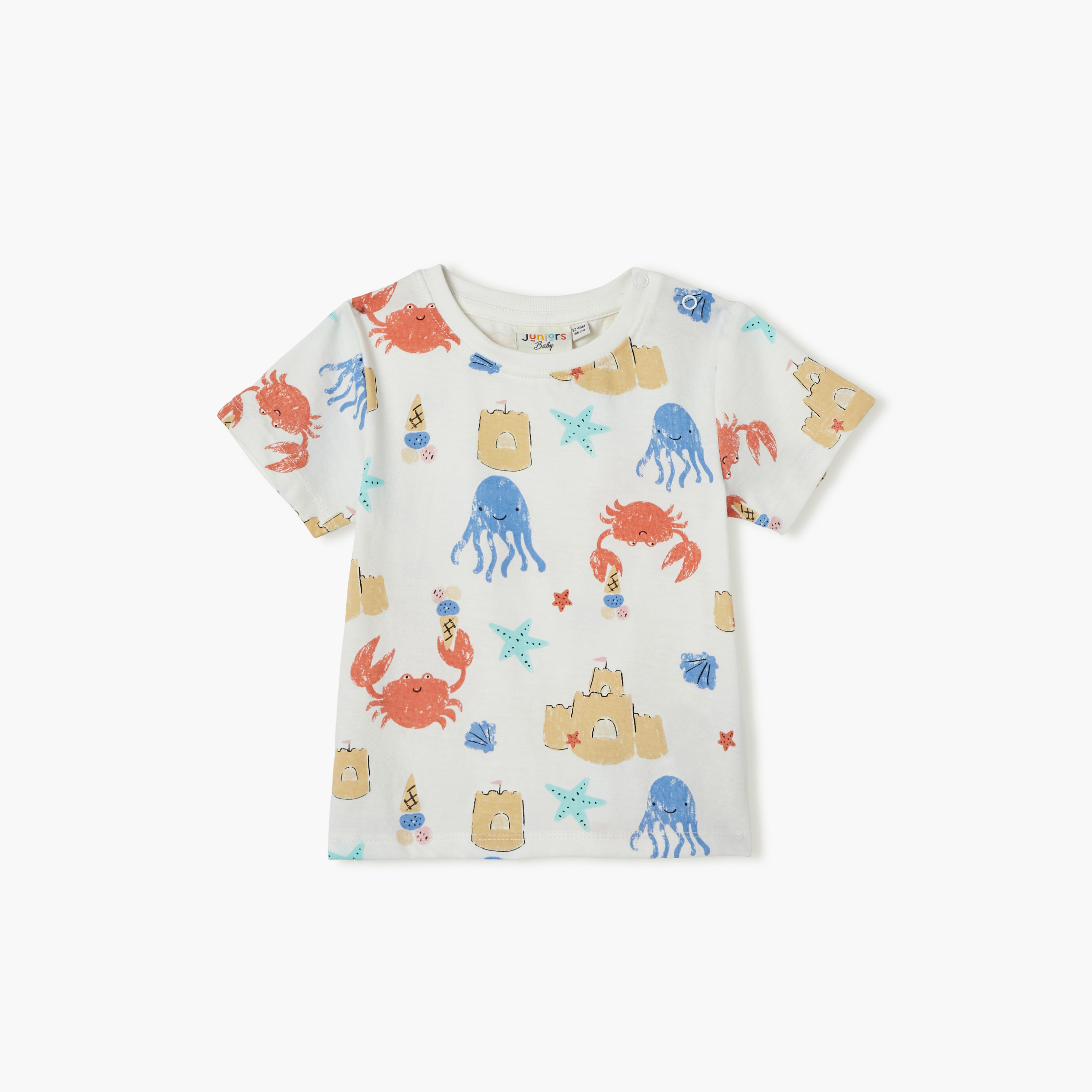 Juniors Graphic Print Crew Neck T-shirt with Button Closure-baby-boys-clothing-tshirtsandpolos-image-1