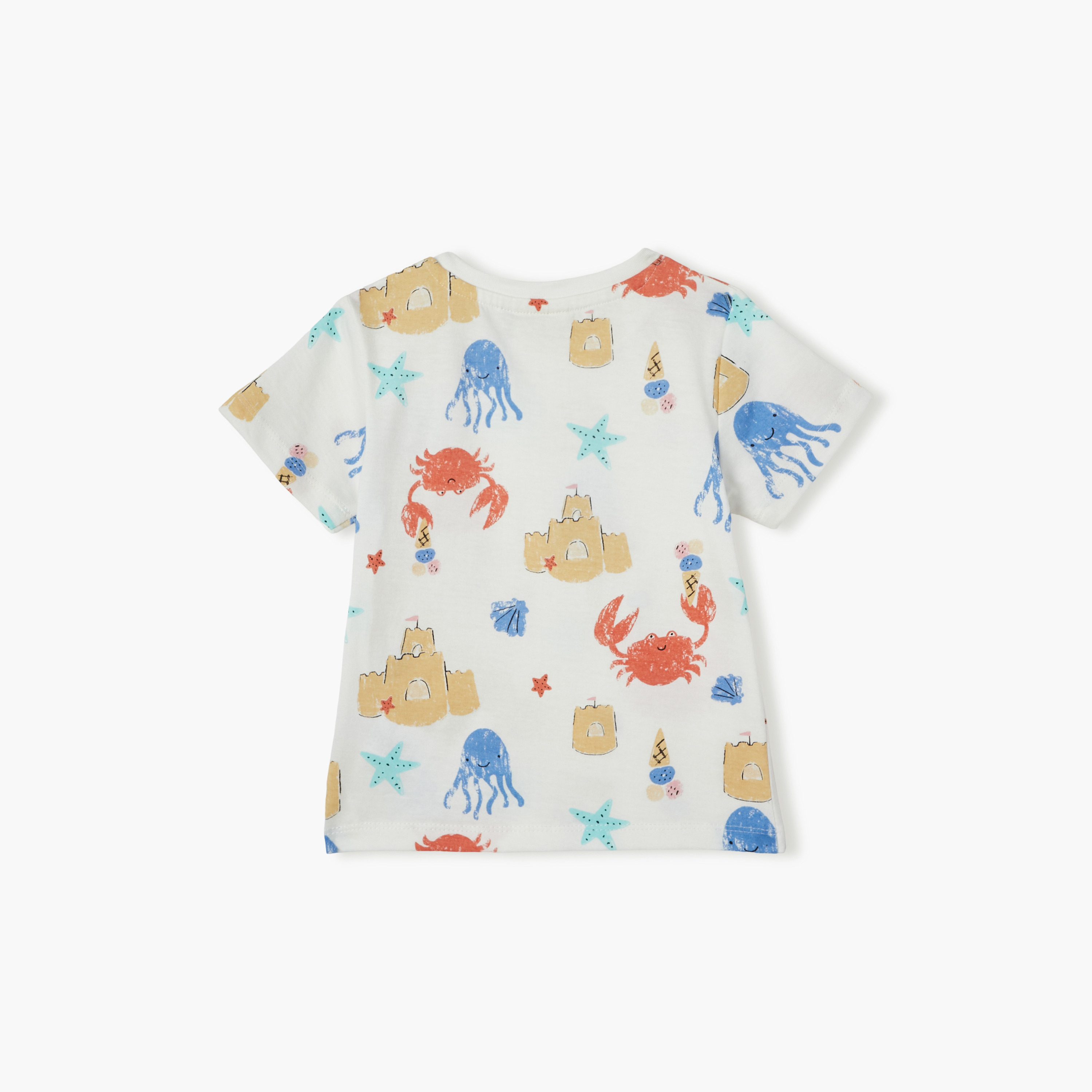 Juniors Graphic Print Crew Neck T-shirt with Button Closure-baby-boys-clothing-tshirtsandpolos-image-2