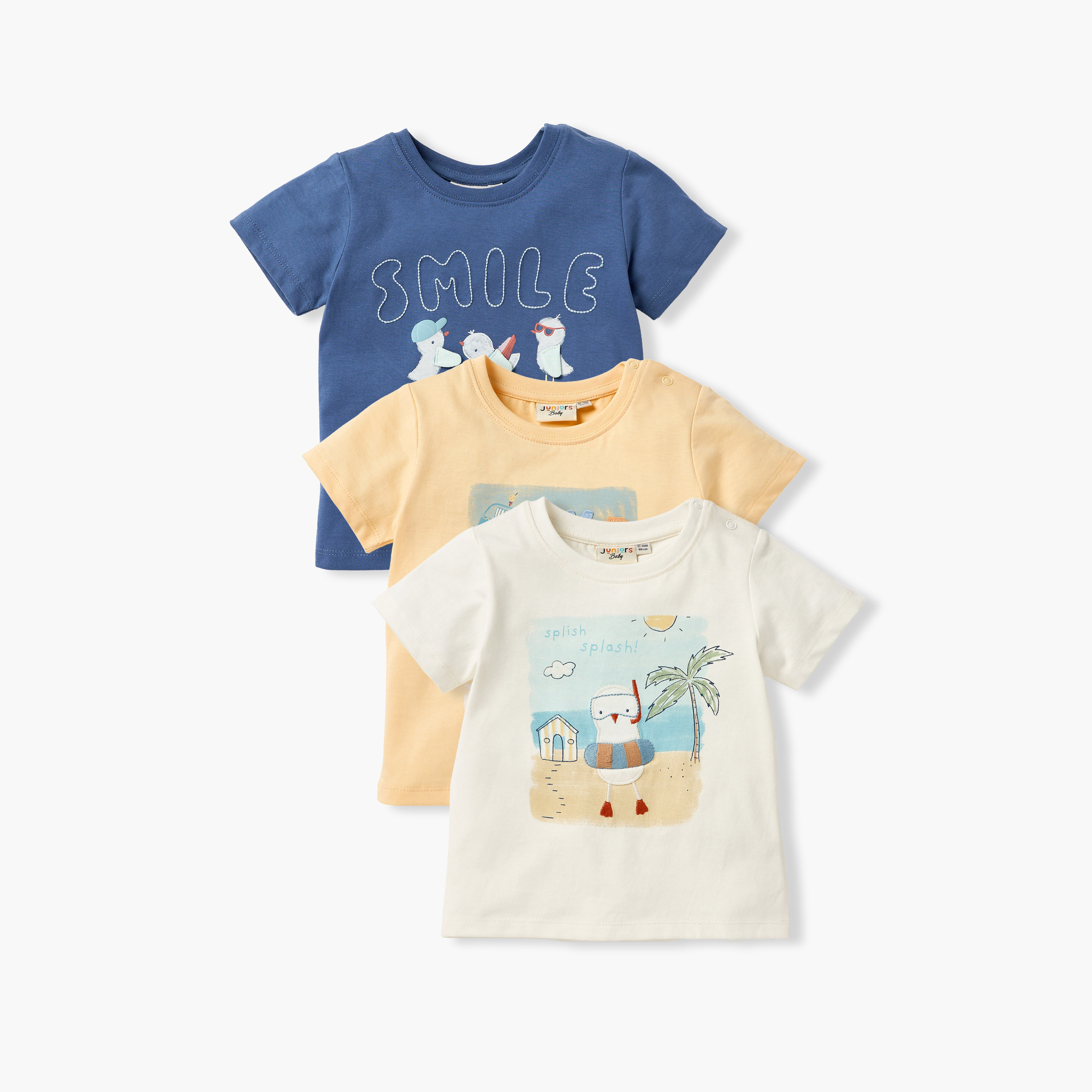Juniors Applique Detail T-shirt with Short Sleeves - Set of 3-baby-boys-clothing-multipacks-image-1