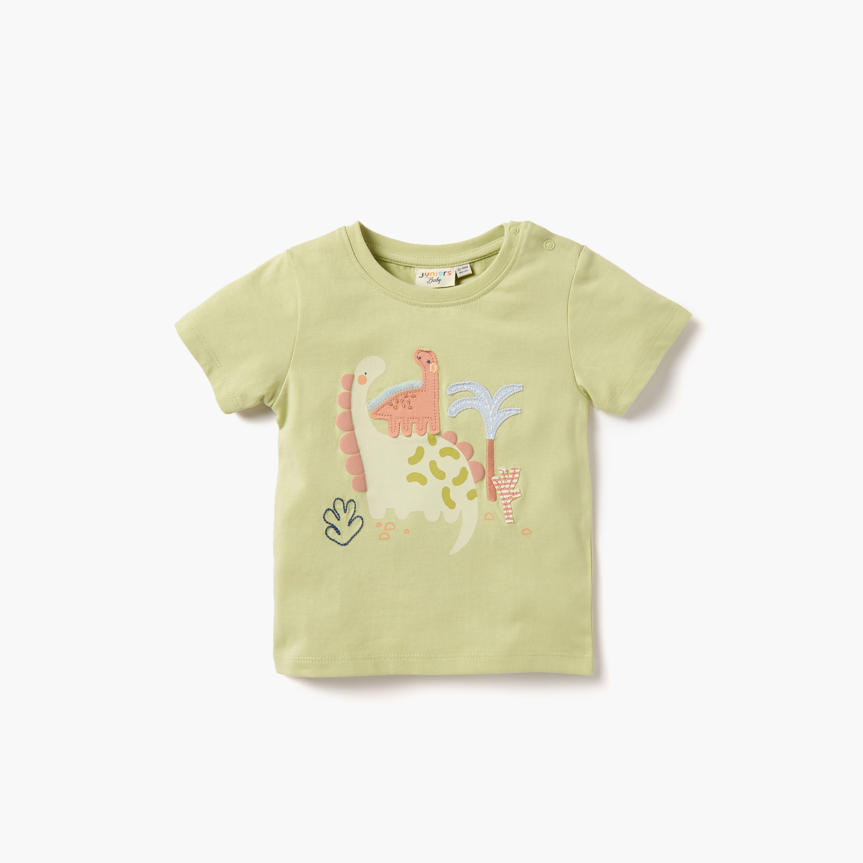 Juniors Dino Print Crew Neck T-shirt with Button Closure - Set of 3-baby-boys-clothing-tshirtsandpolos-image-2