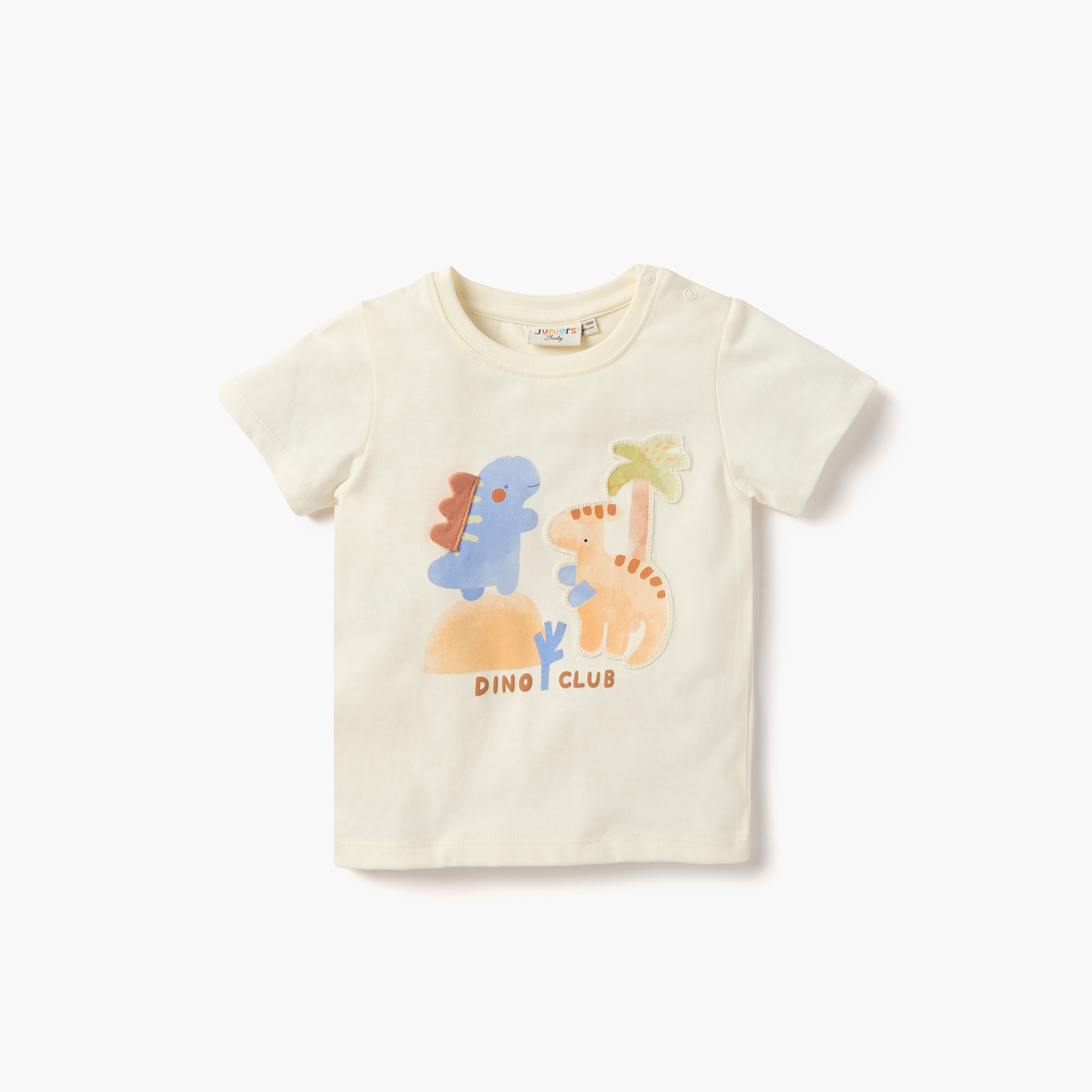 Juniors Dino Print Crew Neck T-shirt with Button Closure - Set of 3-baby-boys-clothing-tshirtsandpolos-image-3