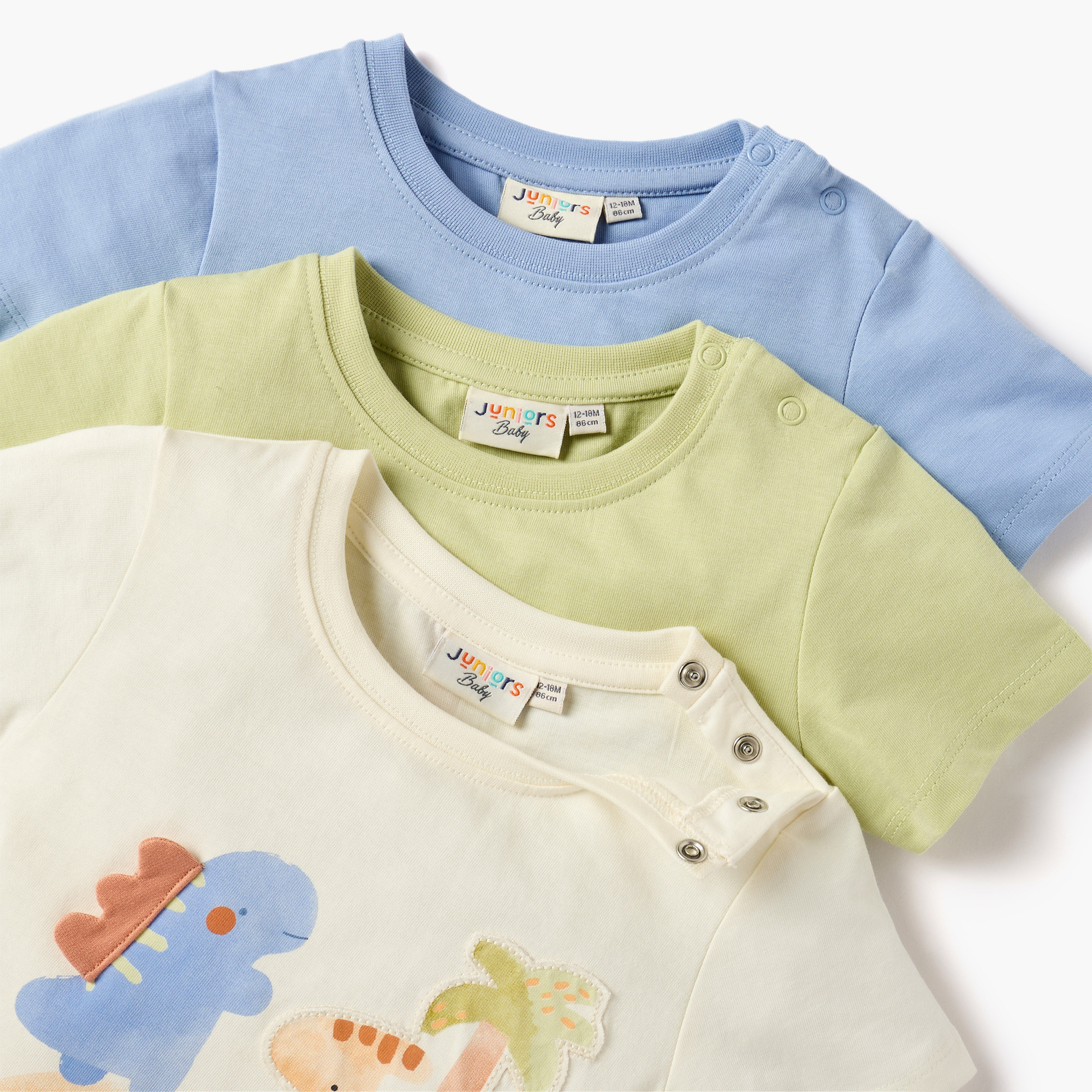 Juniors Dino Print Crew Neck T-shirt with Button Closure - Set of 3-baby-boys-clothing-tshirtsandpolos-image-5
