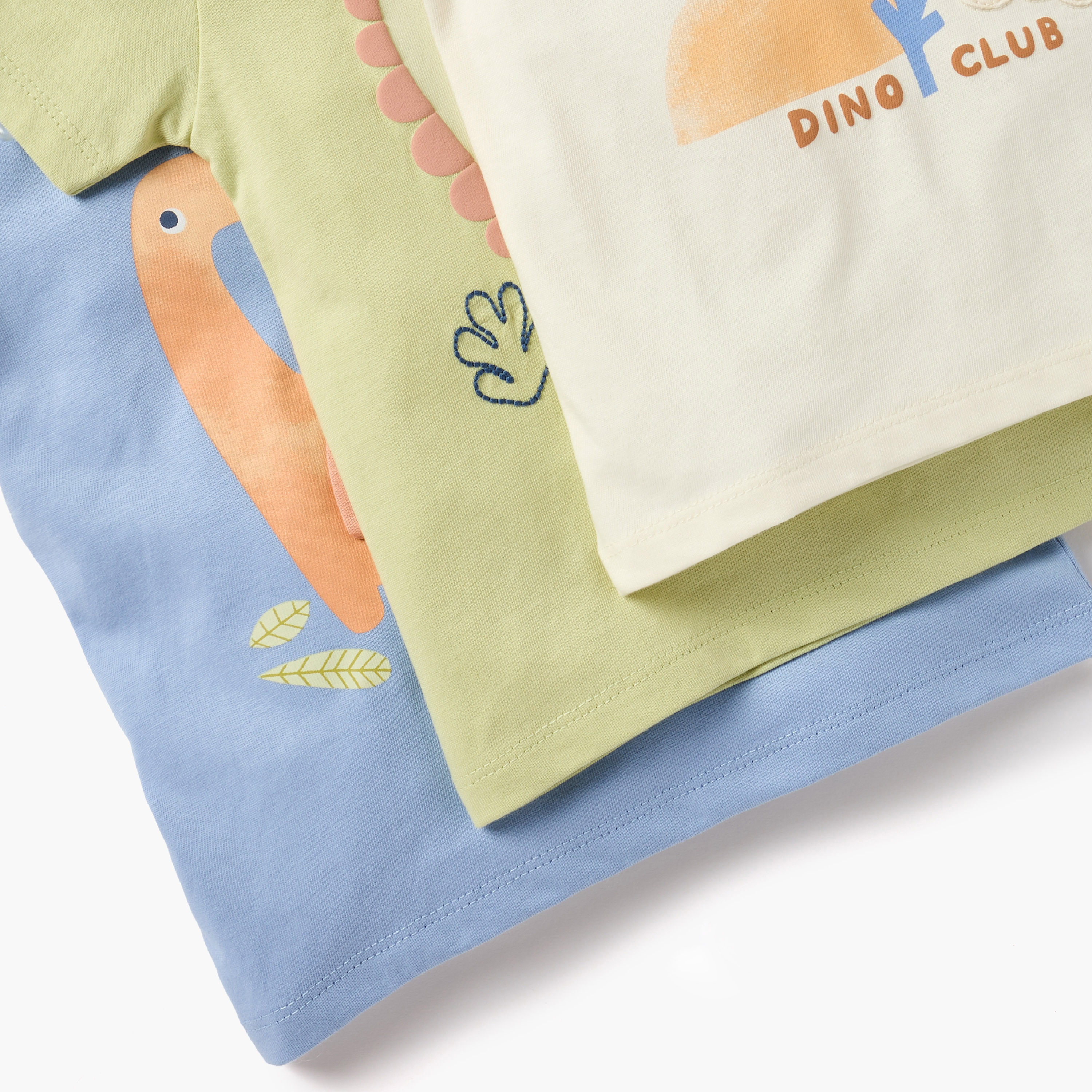 Juniors Dino Print Crew Neck T-shirt with Button Closure - Set of 3-baby-boys-clothing-tshirtsandpolos-image-6