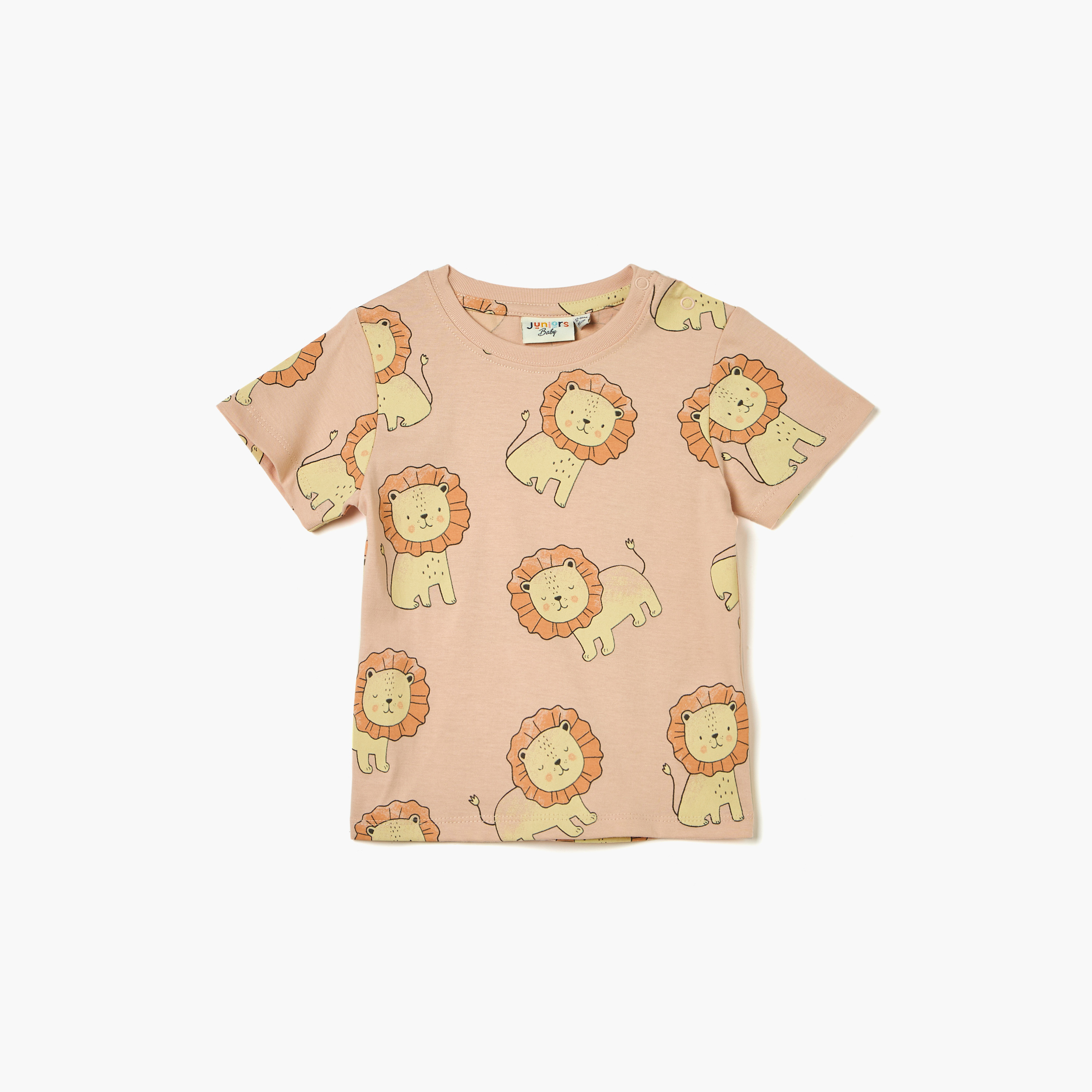 تيشيرت بياقة ضيقة وطبعات أسد وأكمام قصيرة من جونيورز-baby-boys-clothing-tshirtsandpolos-image-1