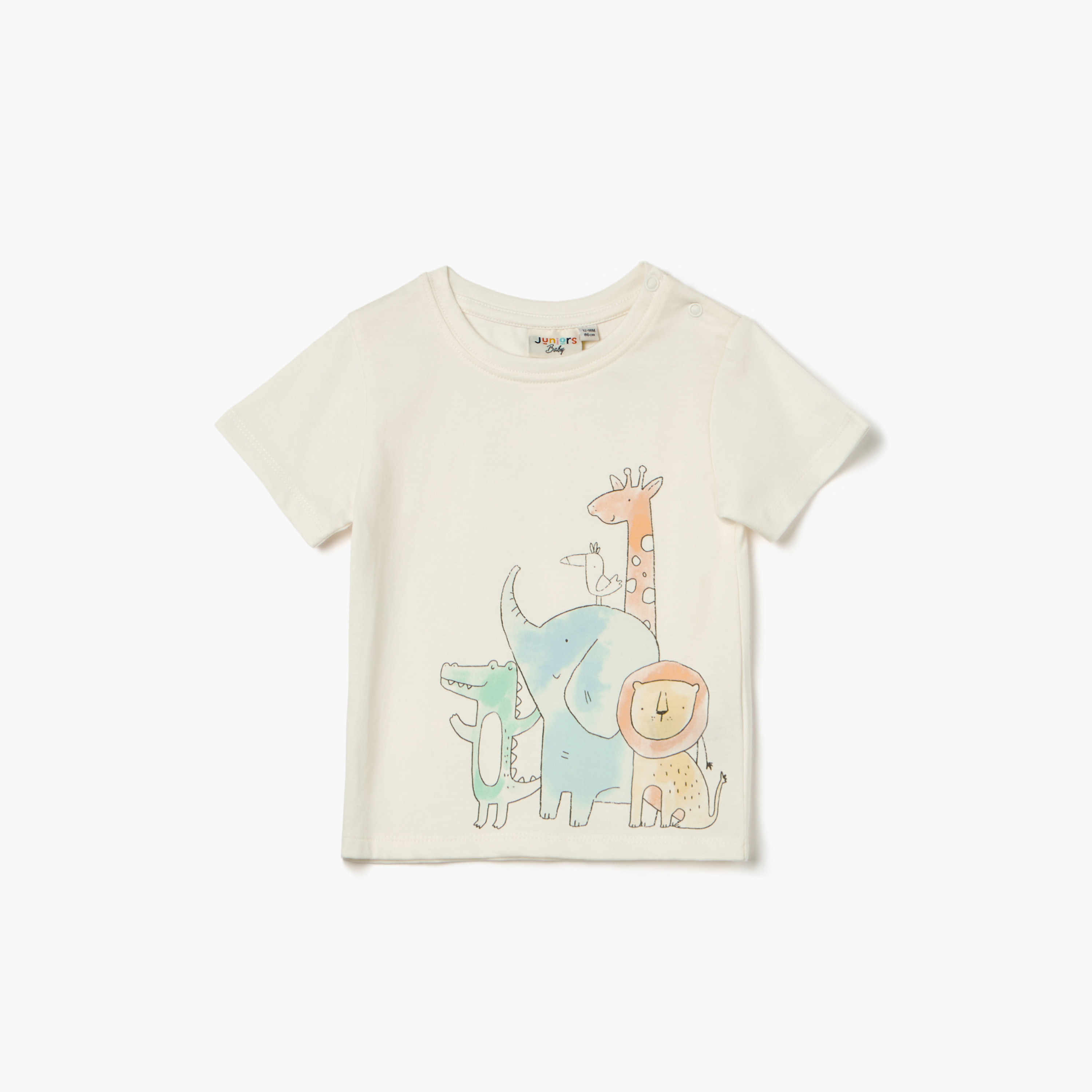Juniors Animal Print T-shirt with Short Sleeves and Button Closure-baby-boys-clothing-tshirtsandpolos-image-1