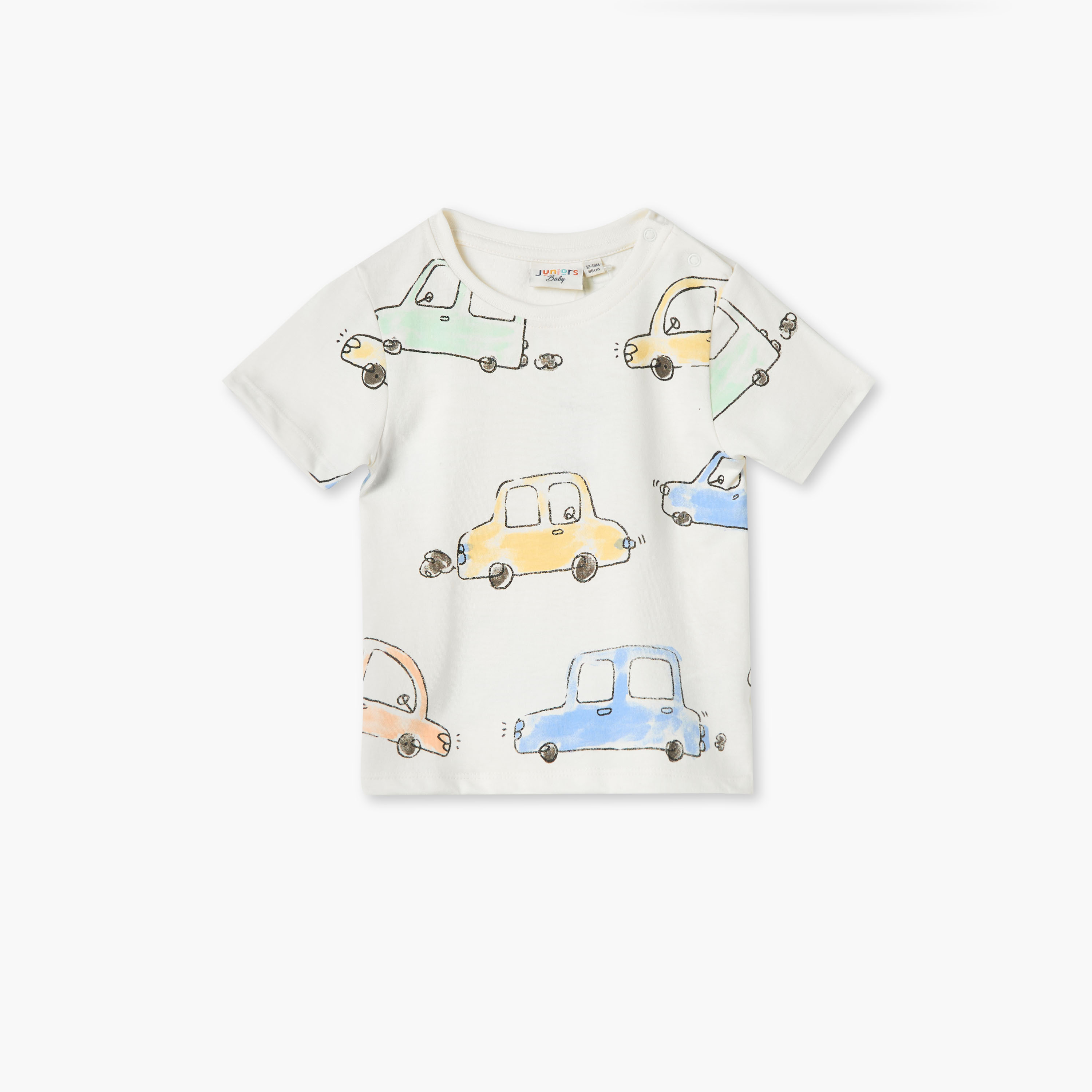 Juniors Car Print T-shirt with Button Closure and Short Sleeves-baby-boys-clothing-tshirtsandpolos-image-1