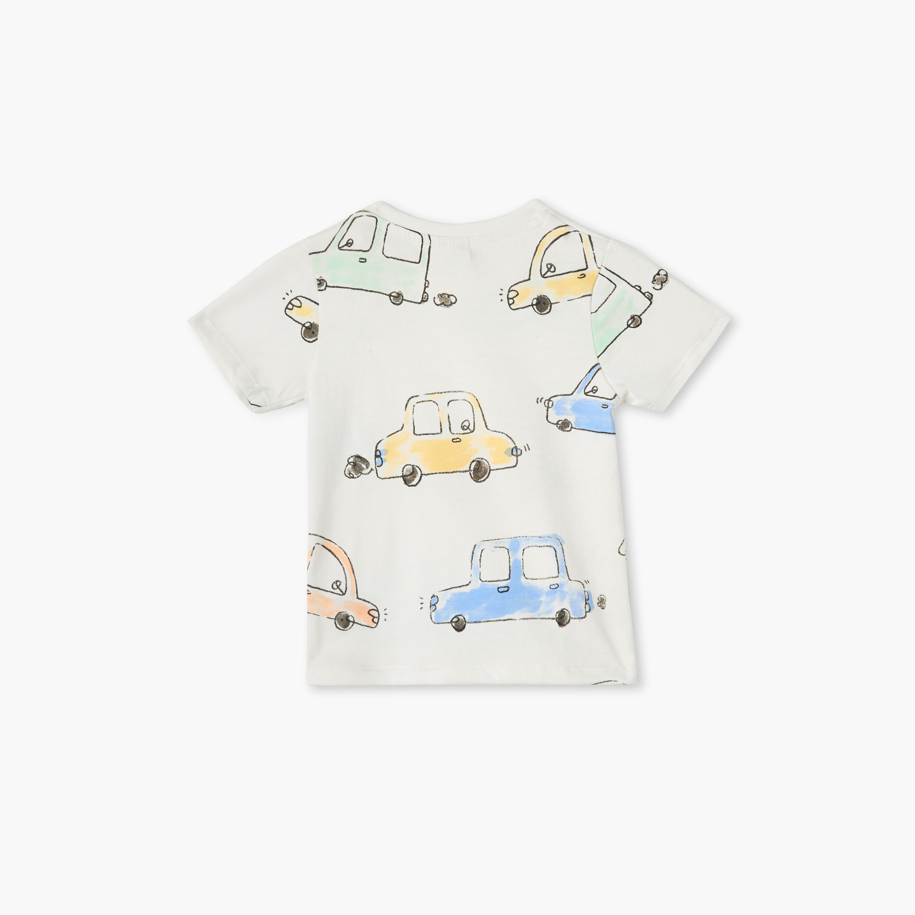 Juniors Car Print T-shirt with Button Closure and Short Sleeves-baby-boys-clothing-tshirtsandpolos-image-2