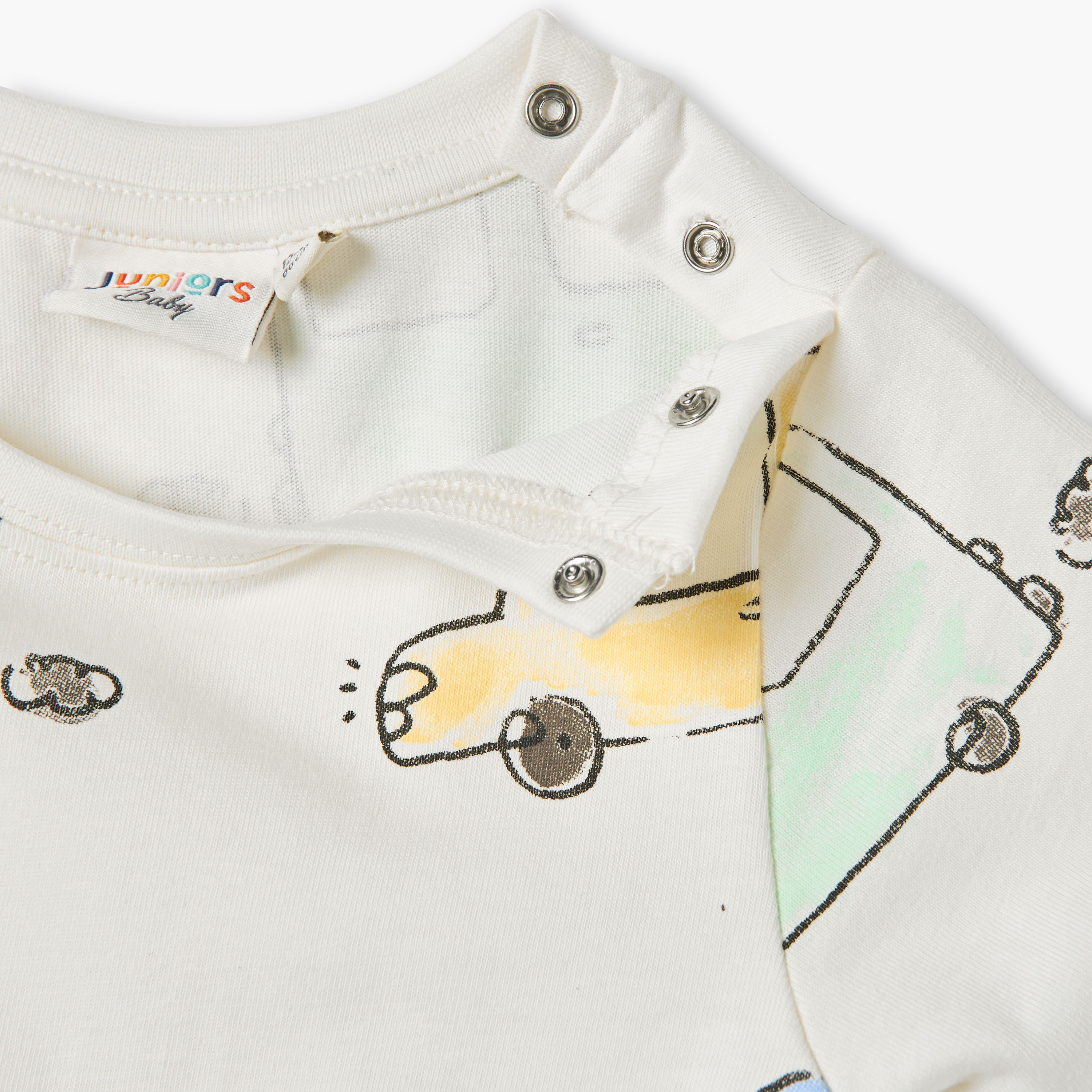 Juniors Car Print T-shirt with Button Closure and Short Sleeves-baby-boys-clothing-tshirtsandpolos-image-3