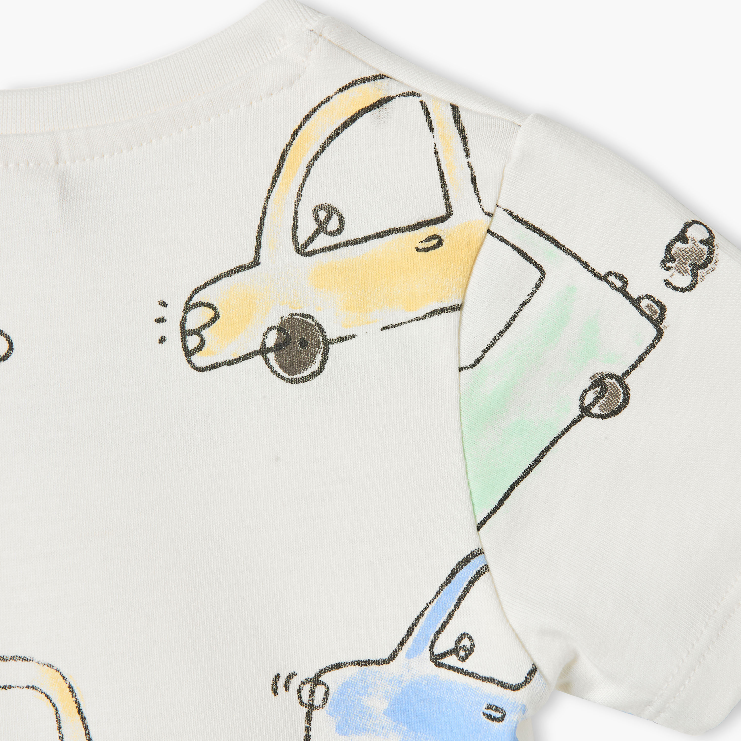 Juniors Car Print T-shirt with Button Closure and Short Sleeves-baby-boys-clothing-tshirtsandpolos-image-4