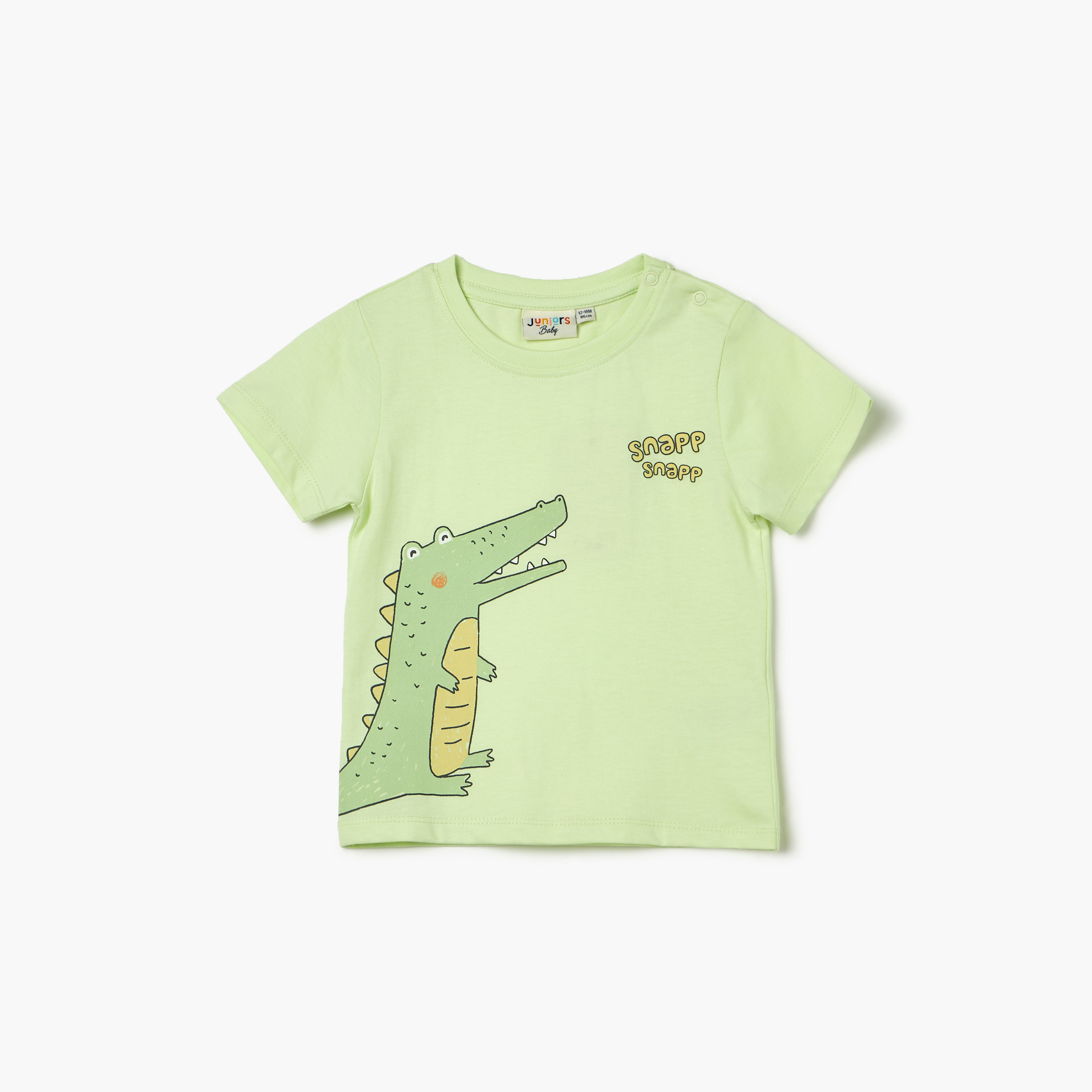 Juniors Dino Print T-shirt with Short Sleeves and Button Closure-baby-boys-clothing-tshirtsandpolos-image-1