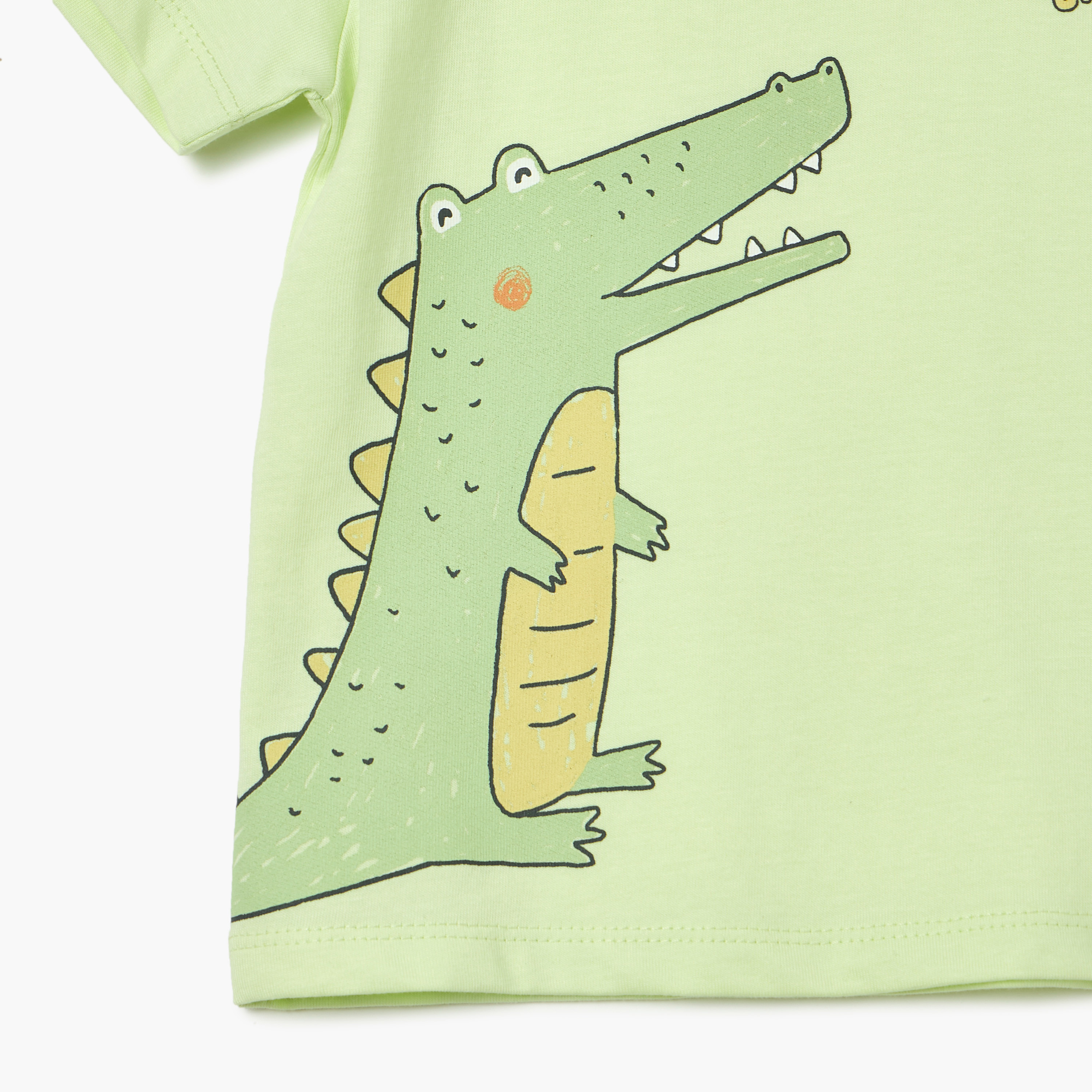 Juniors Dino Print T-shirt with Short Sleeves and Button Closure-baby-boys-clothing-tshirtsandpolos-image-4