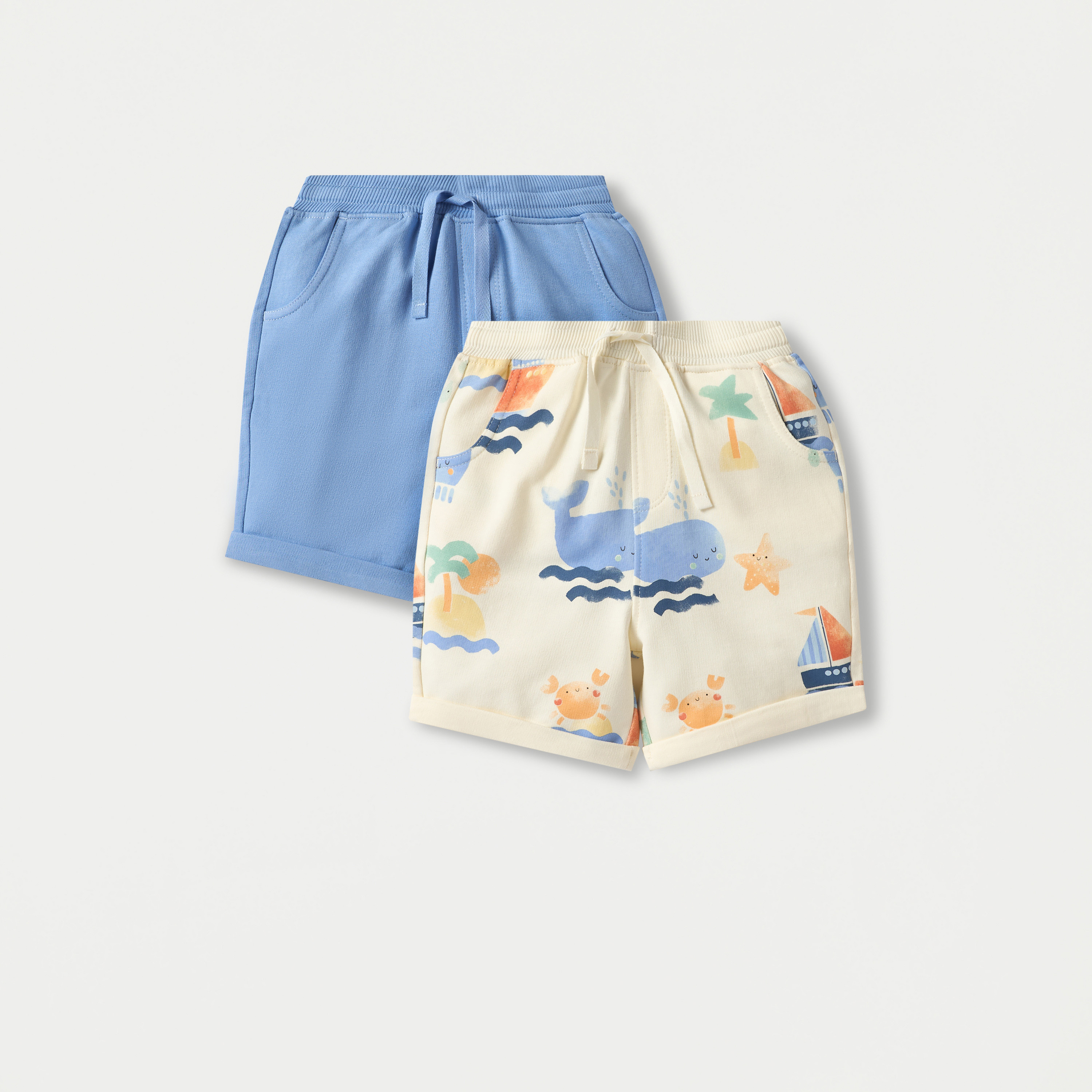 Juniors Sea Print Shorts with Elasticated Drawstring Closure - Set of 2-baby-boys-clothing-bottoms-shorts-image-1