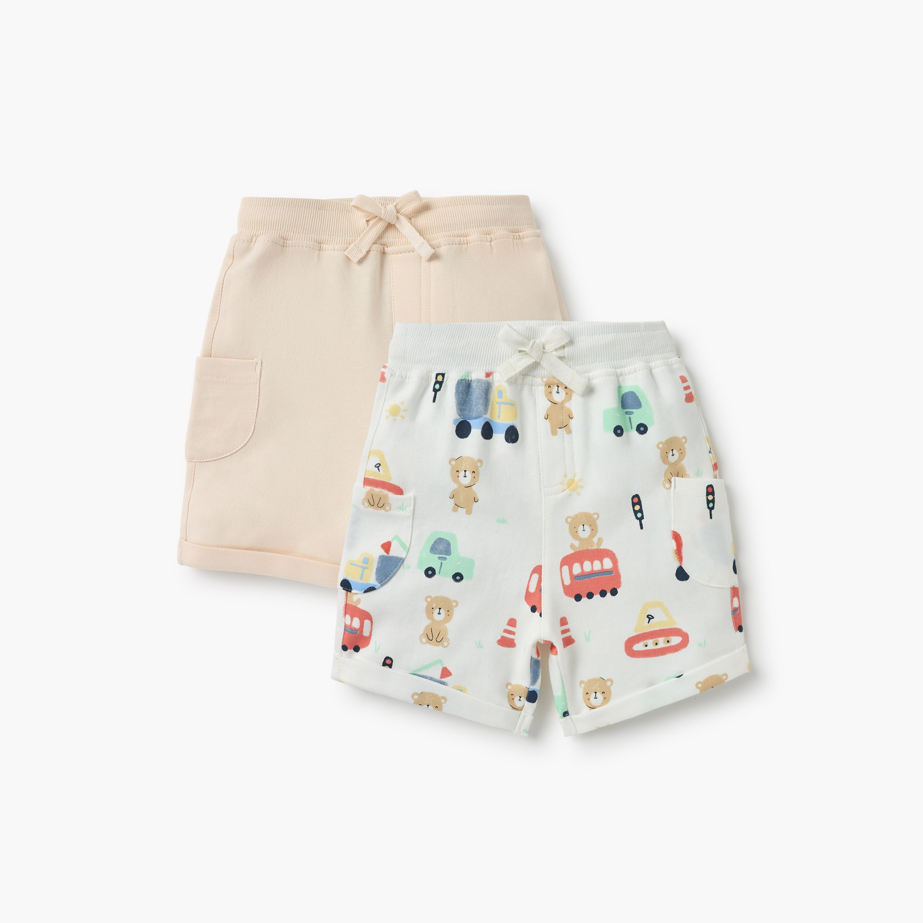 Juniors Bear Print Shorts with Drawstring Closure and Pockets - Set of 2-baby-boys-clothing-bottoms-shorts-image-1