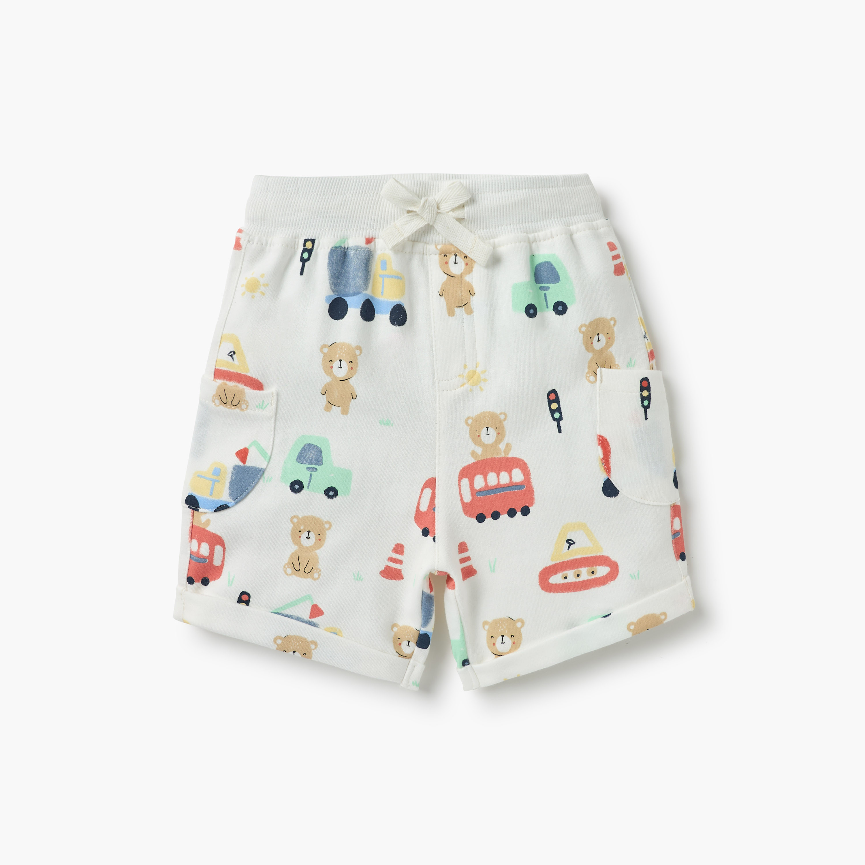 Juniors Bear Print Shorts with Drawstring Closure and Pockets - Set of 2-baby-boys-clothing-bottoms-shorts-image-2