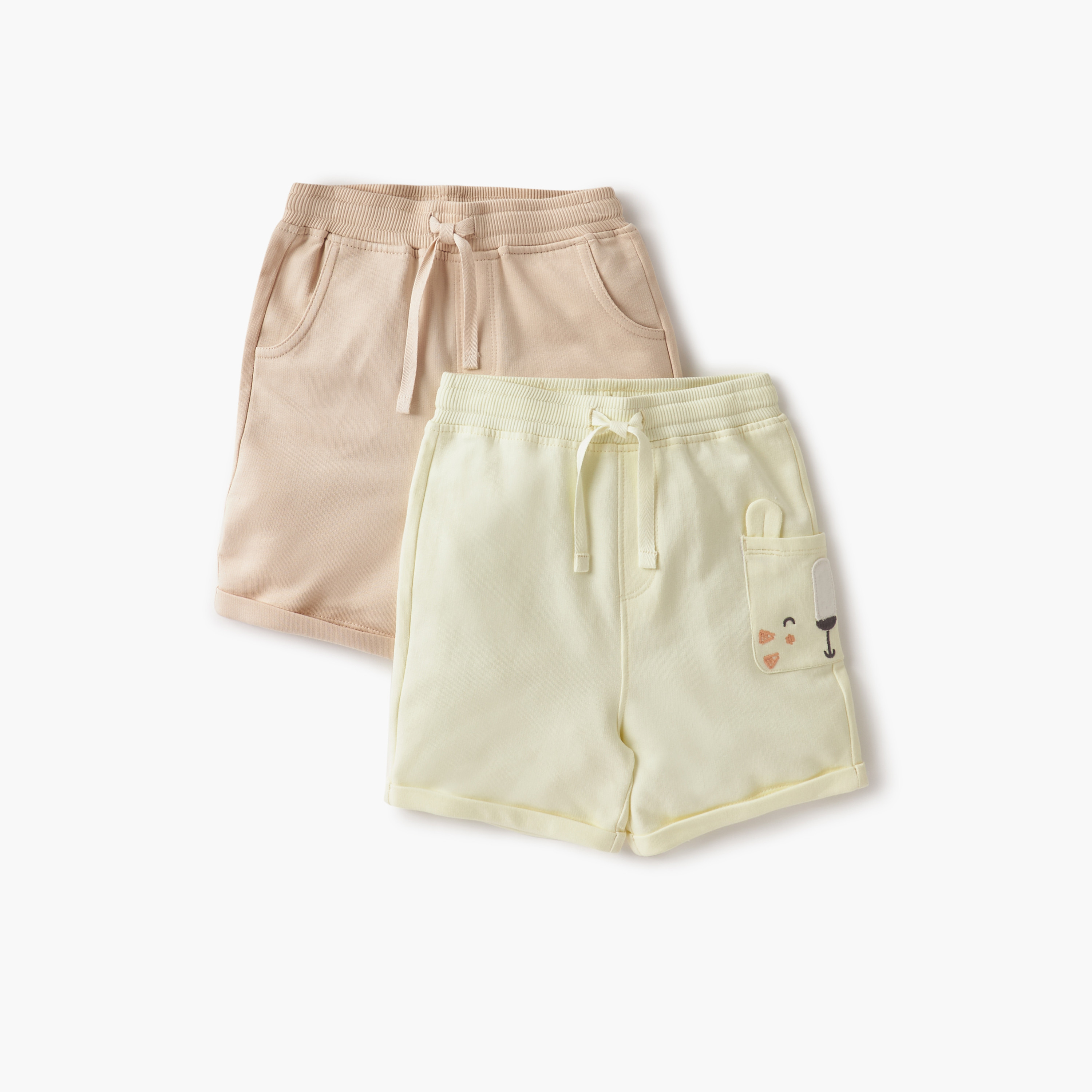 Juniors Animal Face Applique Shorts with Drawstring Closure - Set of 2-baby-boys-clothing-bottoms-shorts-image-1