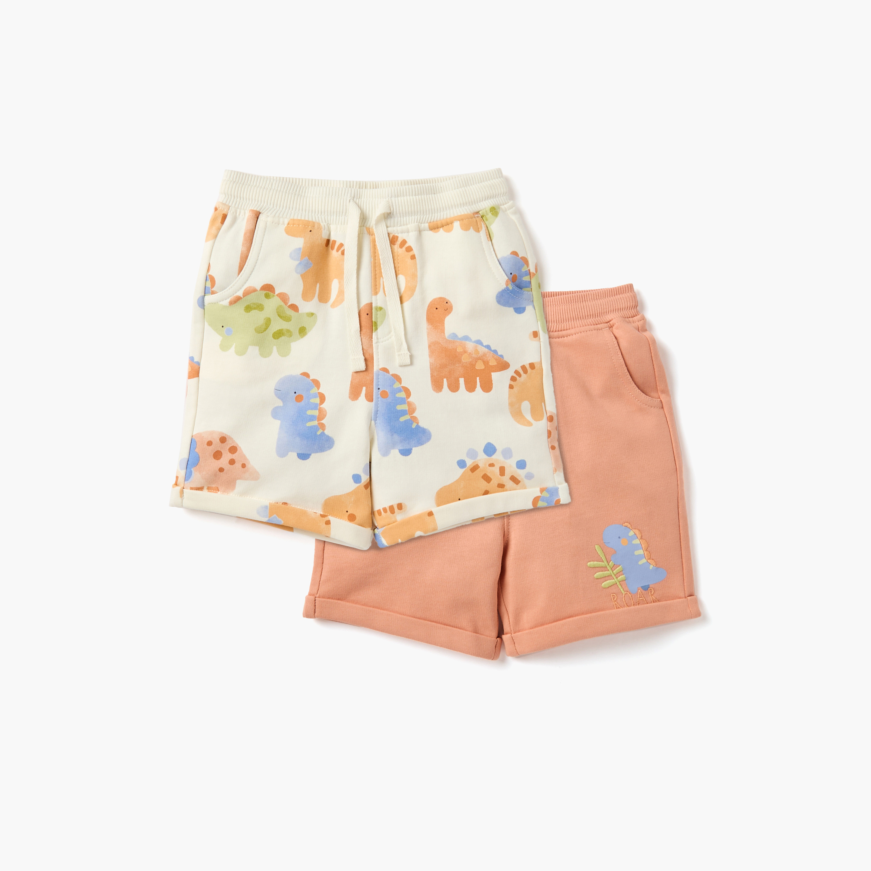 Juniors Dinosaur Print Shorts with Drawstring Closure - Set of 2-baby-boys-clothing-bottoms-shorts-image-1
