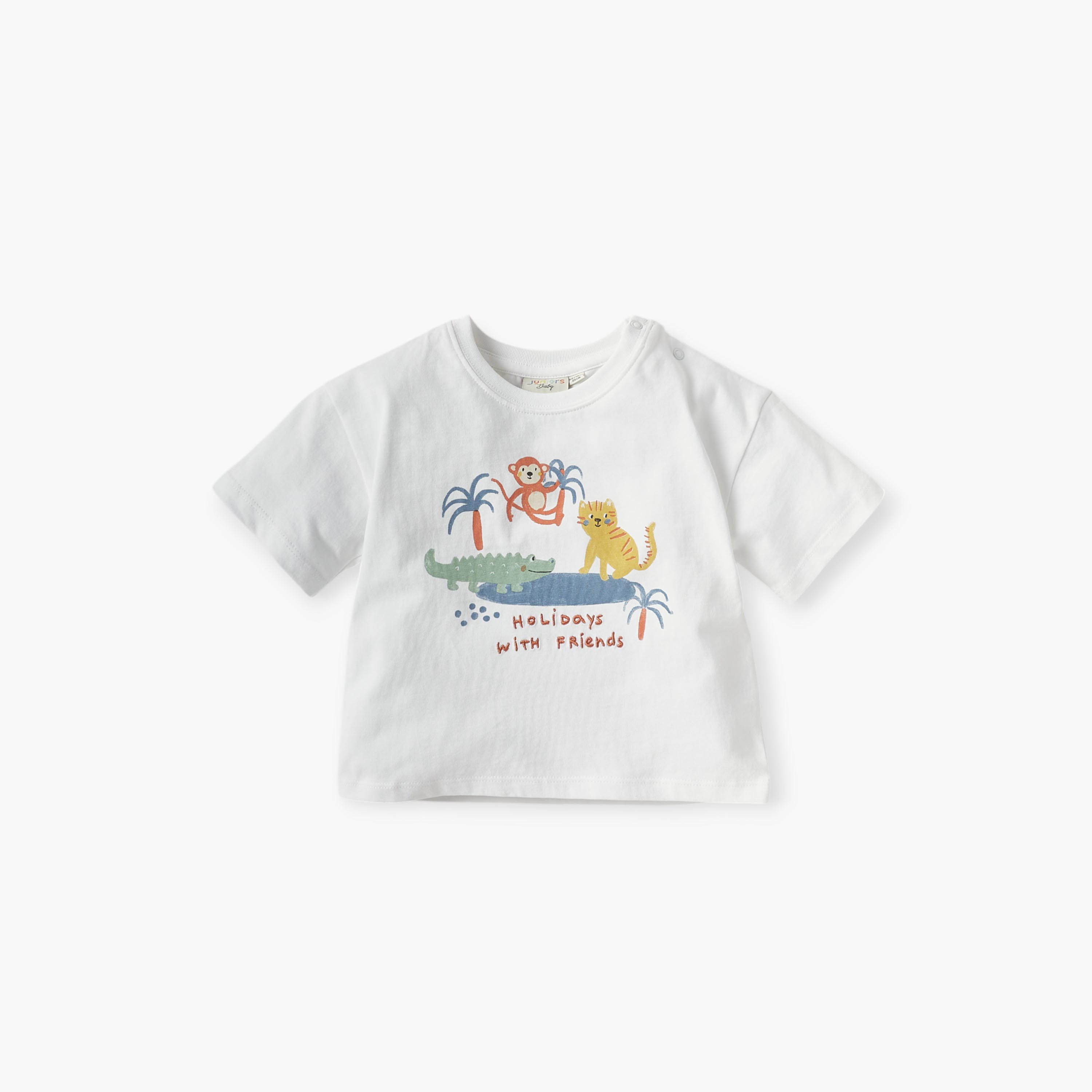 Juniors Graphic Print Crew Neck T-shirt and Elasticated Shorts Set-baby-boys-clothing-setsandcoords-image-2