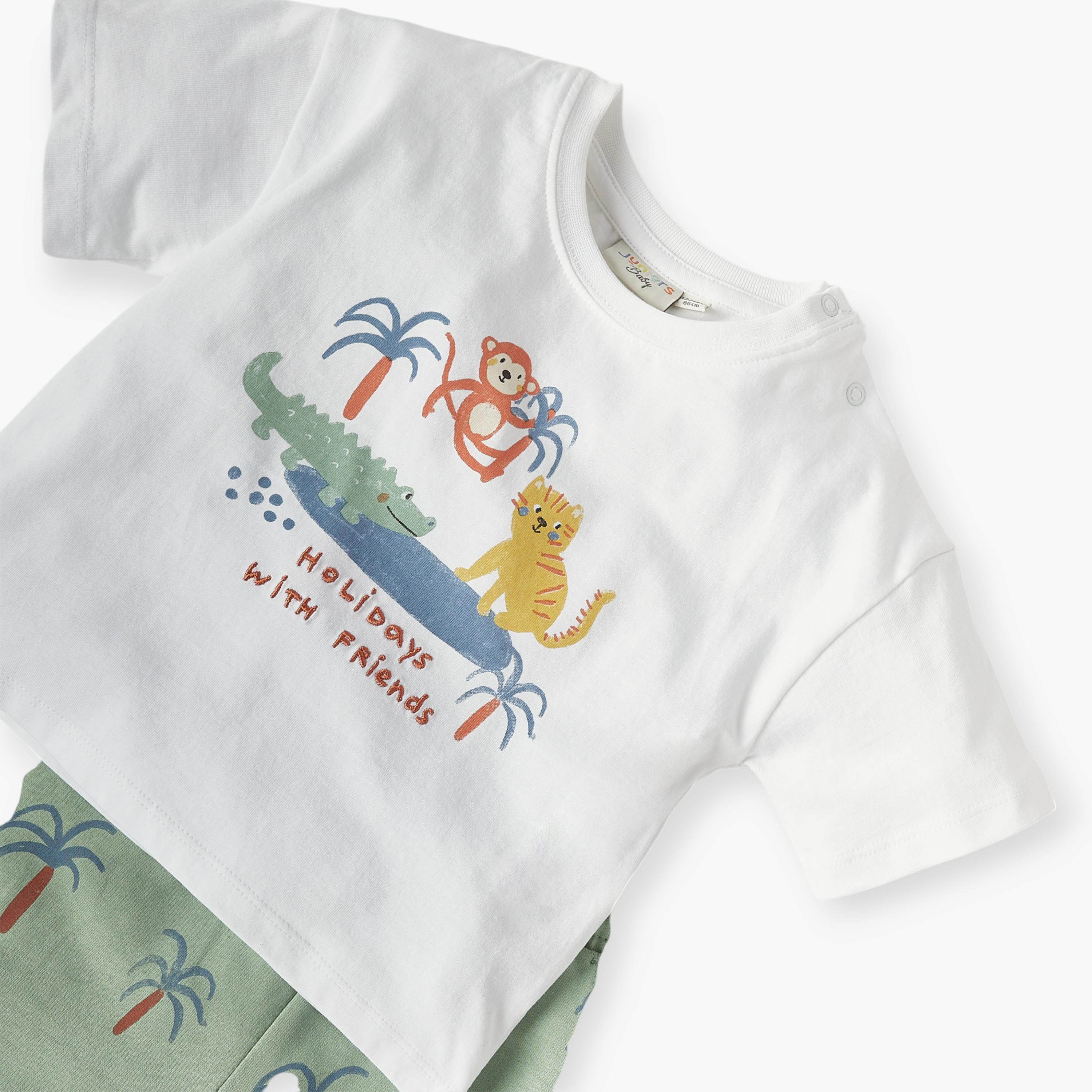 Juniors Graphic Print Crew Neck T-shirt and Elasticated Shorts Set-baby-boys-clothing-setsandcoords-image-4